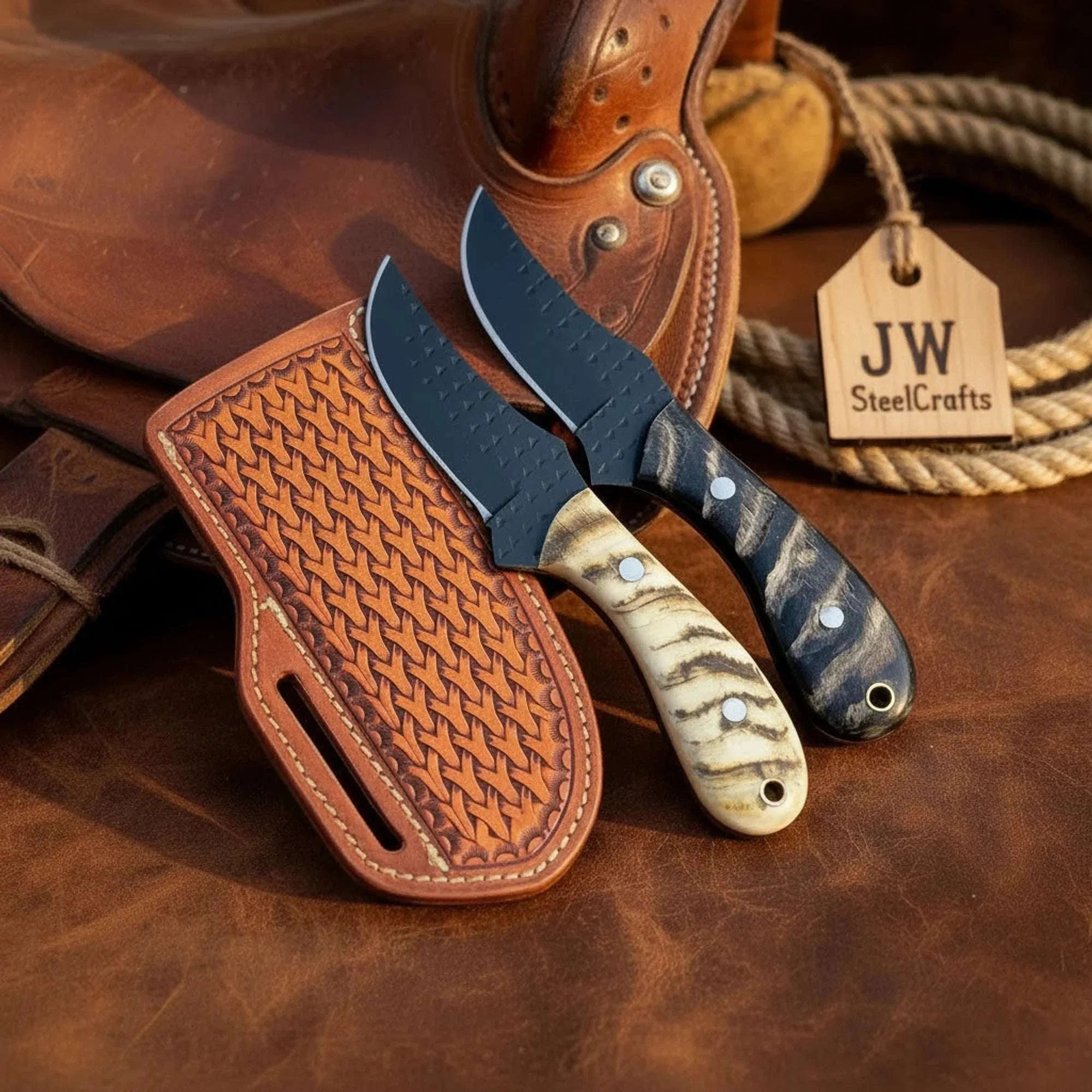 Palmarius Outdoors Mark Cowboy Skinner Set with Black Powder Coated Blades Skinner Knife