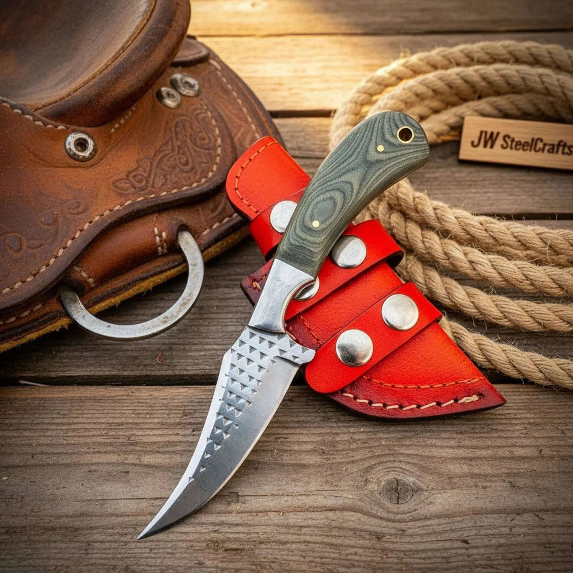 Palmarius Outdoors Rasp Steel Hawkbill Knife 8" Micarta Handle