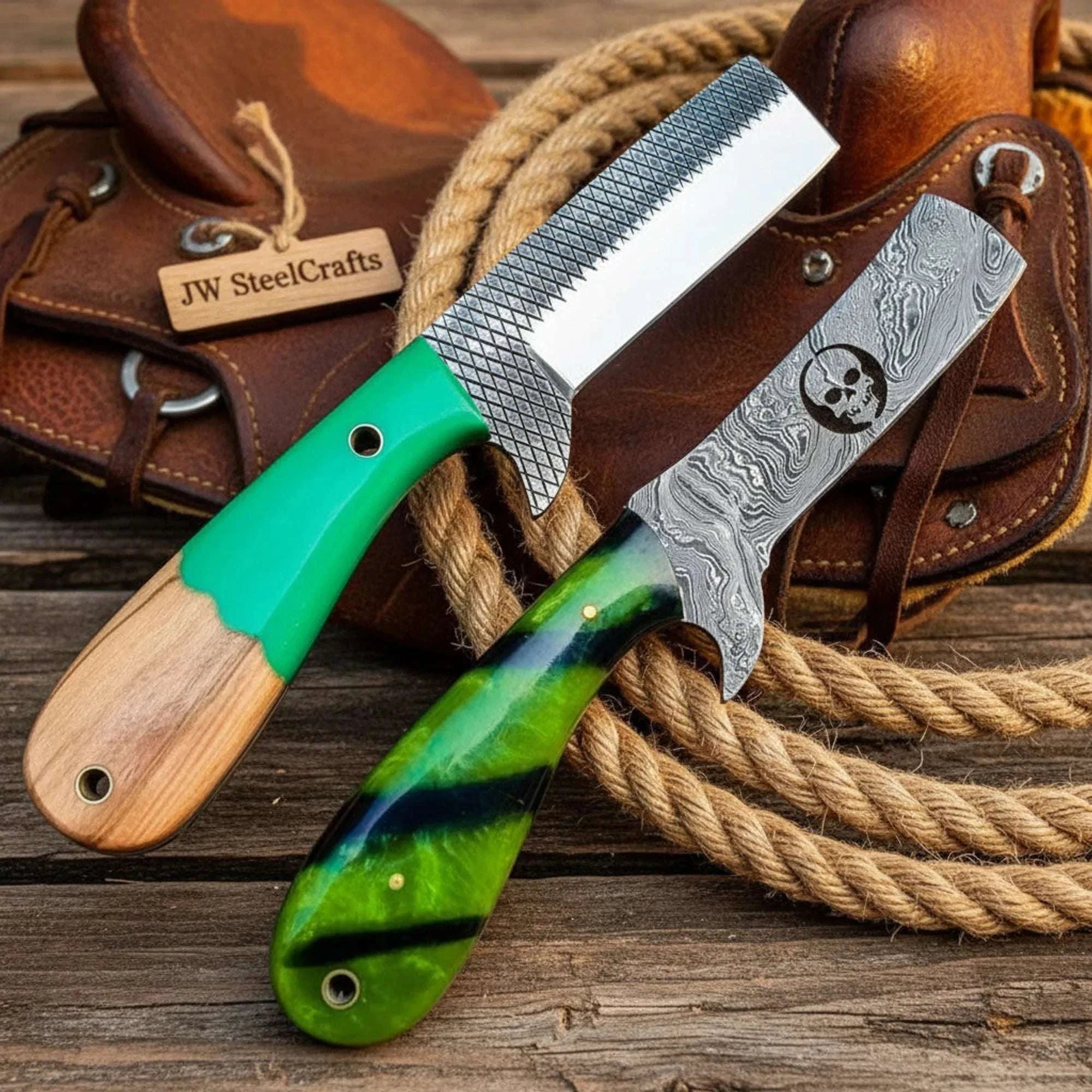 Palmarius Outdoors Bull Cutter Knife with Skull Wire-Cut Design and Rasp Steel Blade Hunting Knife