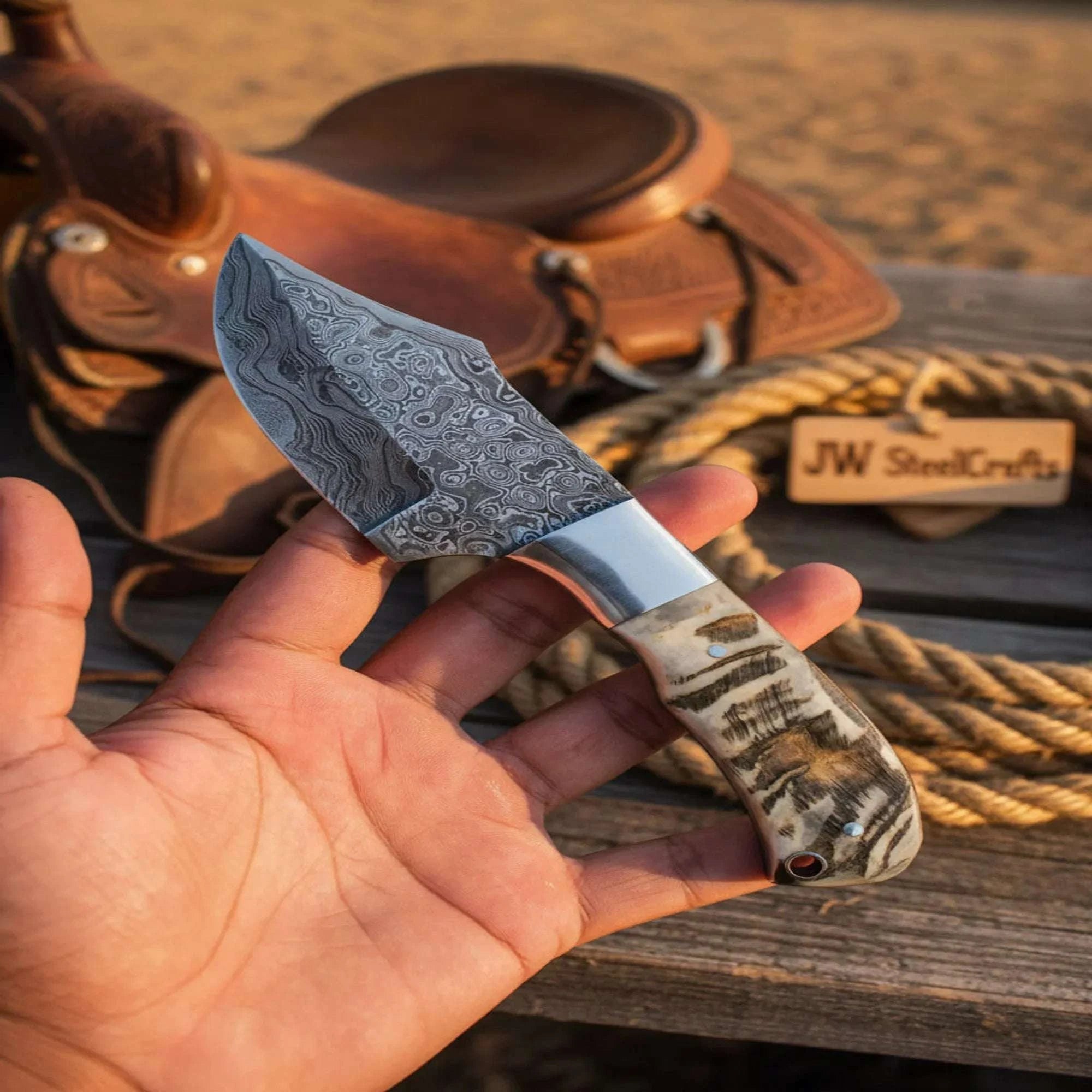 Palmarius Outdoors Mini Cowboy Skinner with Ram Horn Handle and Steel Bolster Skinner Knife