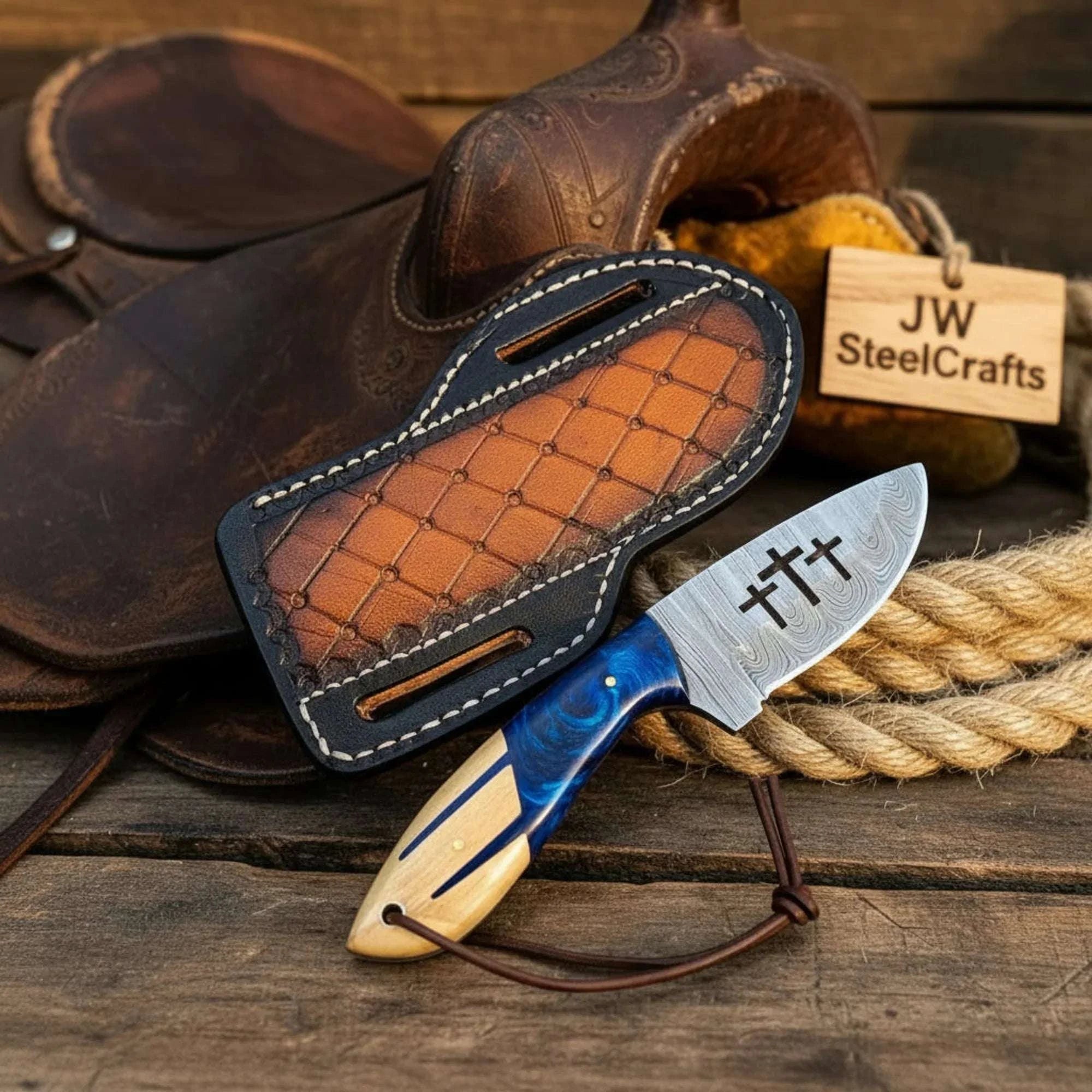 Palmarius Outdoors Blue Cross Wirecut Skinner Knife with Resin and Wood Handle Skinner Knife