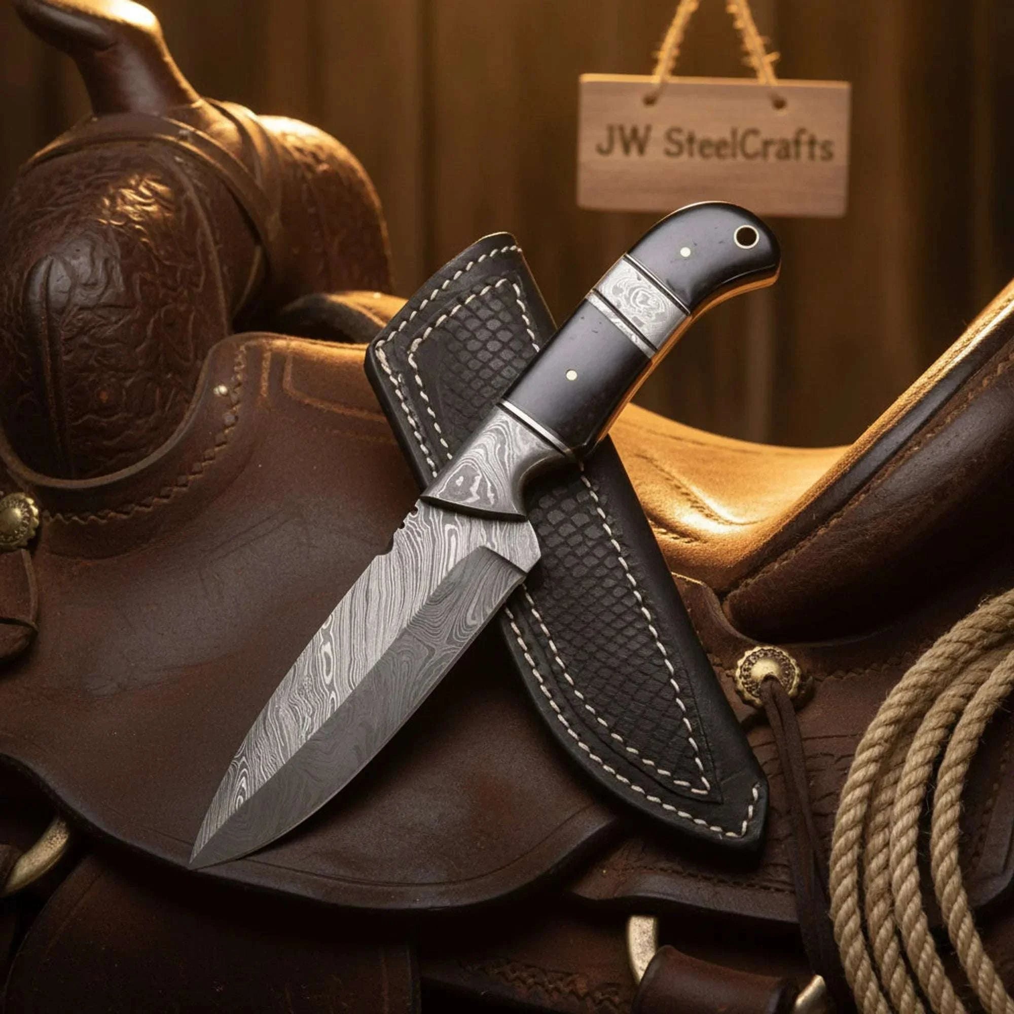 Palmarius Outdoors Jimping Bushcraft Bowie Knife with Black Micarta Handle Bowie Knife