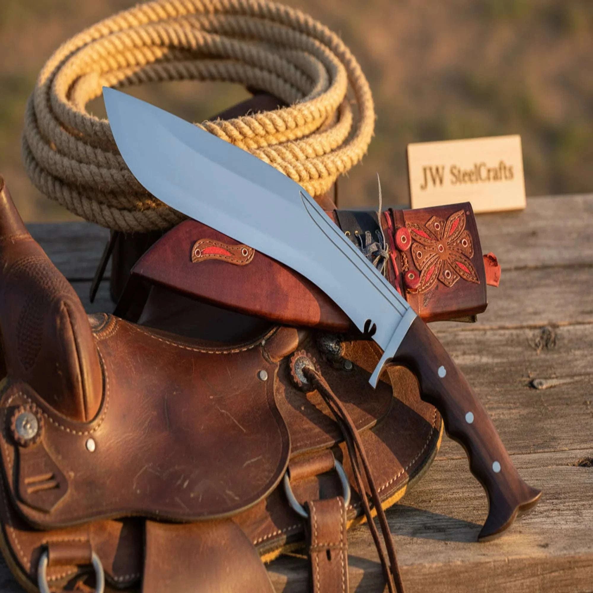 Palmarius Outdoors Rustic Rope Kukri 15" High Carbon Wood Handle Full Tang Gurkha Bushcraft Survival Chopper Kukri Knife