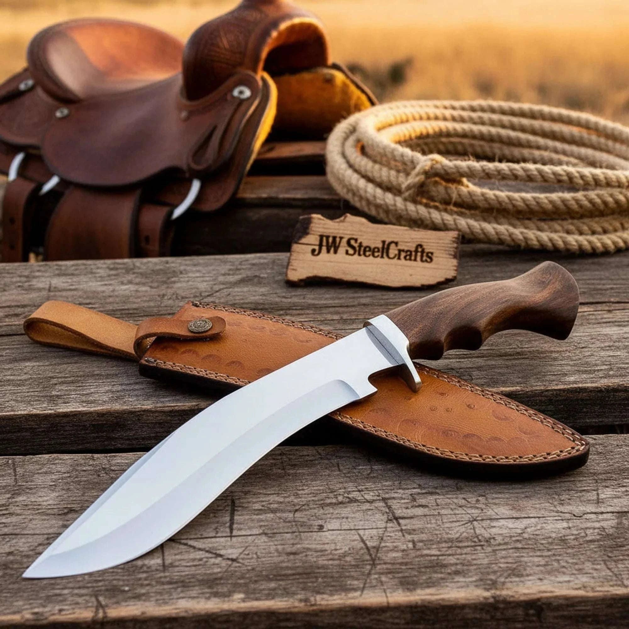 Palmarius Outdoors Walnut Handle Bowie Knife with Hand-Forged Carbon Steel Blade for Hunting & Outdoor Use
