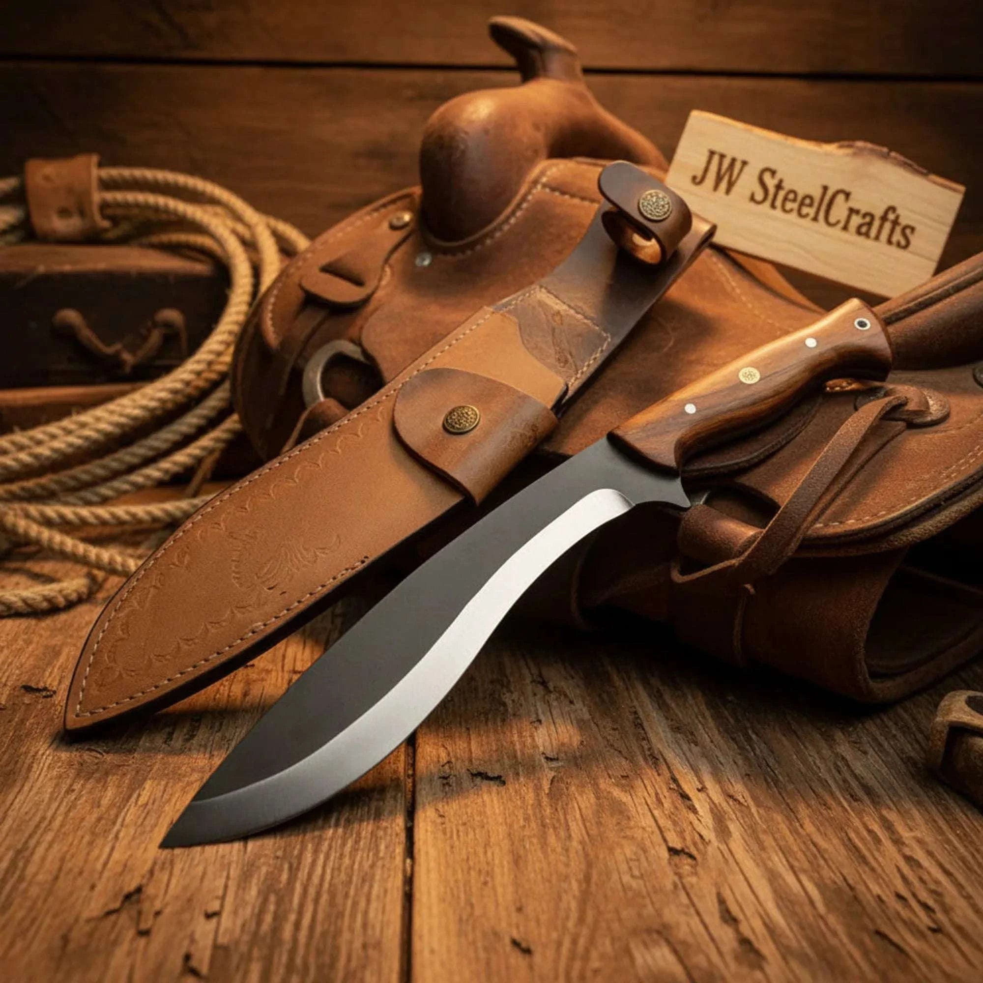 Palmarius Outdoors Custom Tracker Kukri Knife – Heavy Duty D2 Steel Blade with Two-Tone Walnut Wood Handle