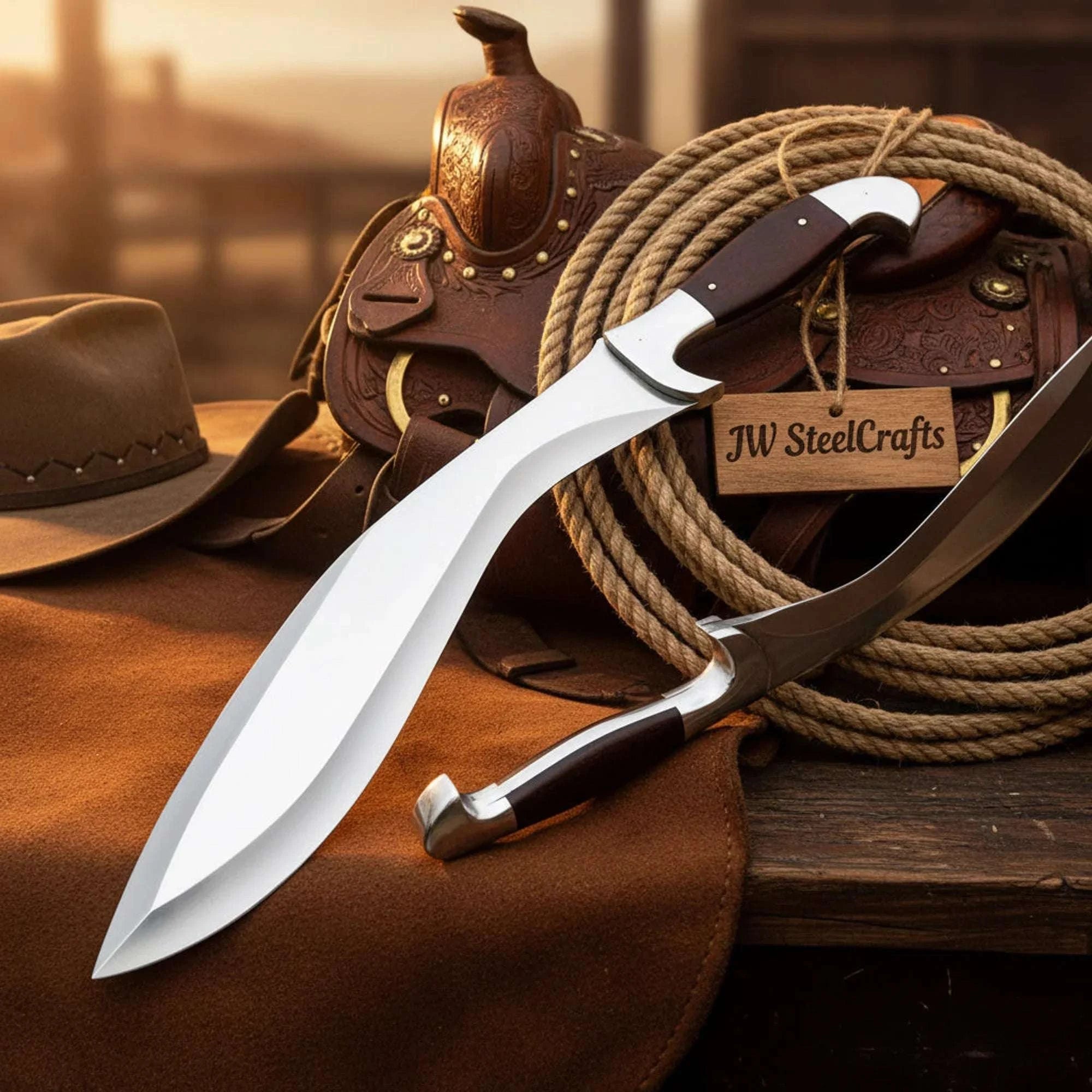 Palmarius Outdoors Silverback Ranch Kukri Knife 17" Rosewood Handle Steel Bolster Bushcraft Survival Camping Sheath Kukri Knife