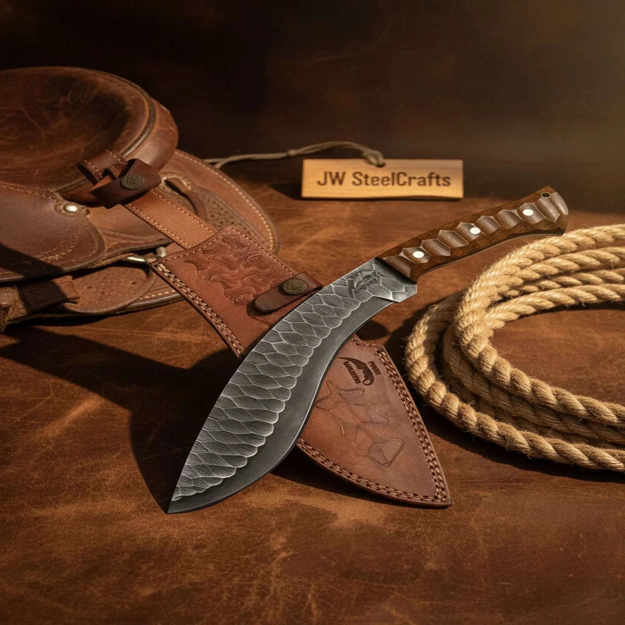 Palmarius Outdoors Kukri Machete Knife with Carbon Steel Blade and Brown Micarta Handle Kukri Knife