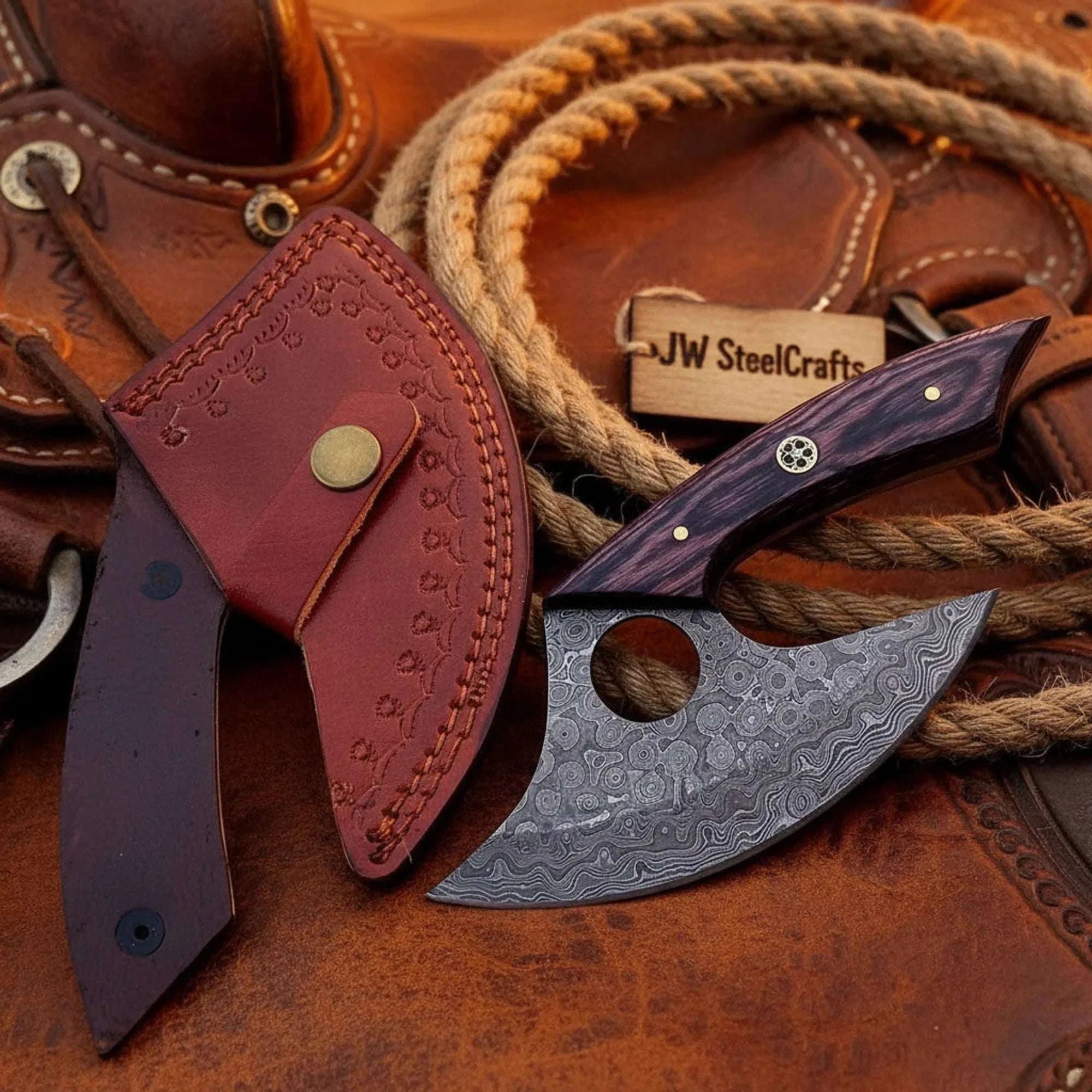 Palmarius Outdoors Plumwood Ulu Knife 4" Colored Wood Handle Kitchen Herb Mincer Pizza Cutter Ulu knife