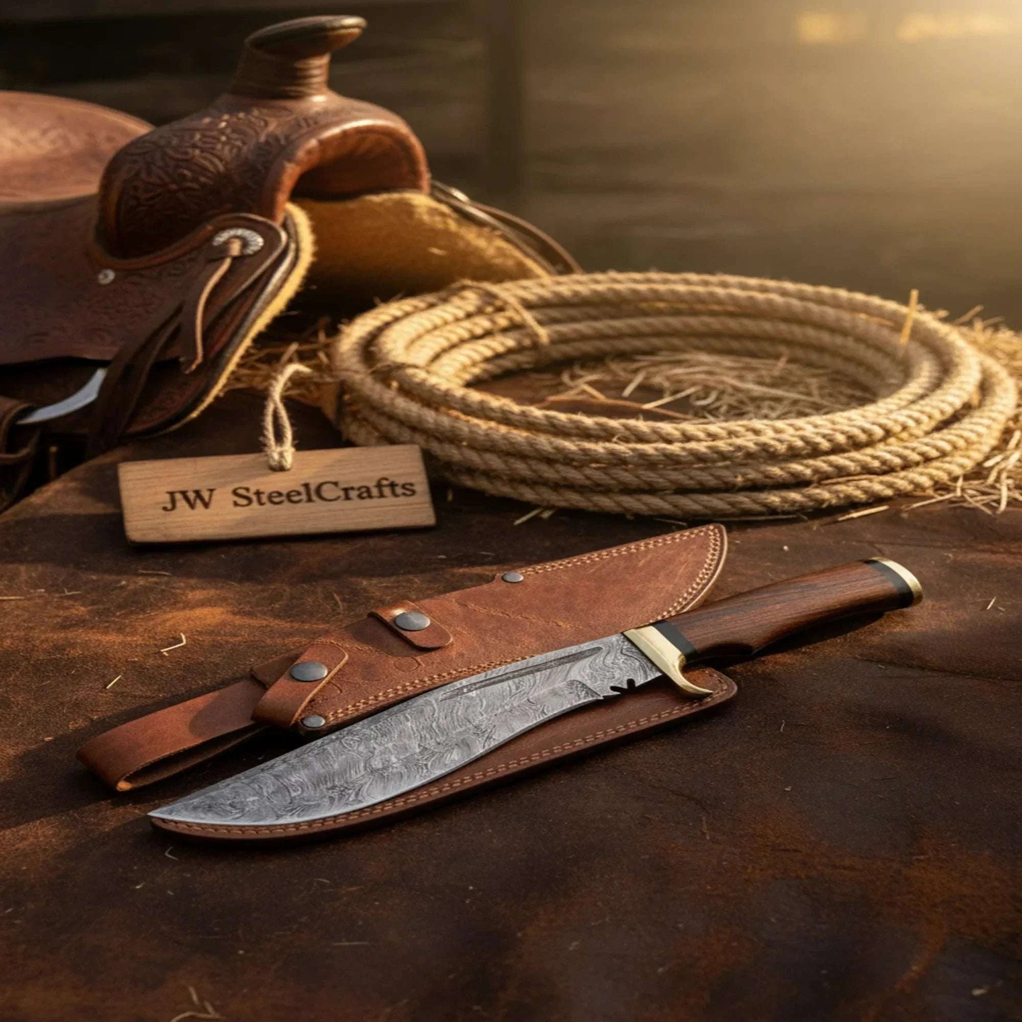 Palmarius Outdoors Damascus Kukri Bowie Knife with Rosewood Handle Bowie Knife