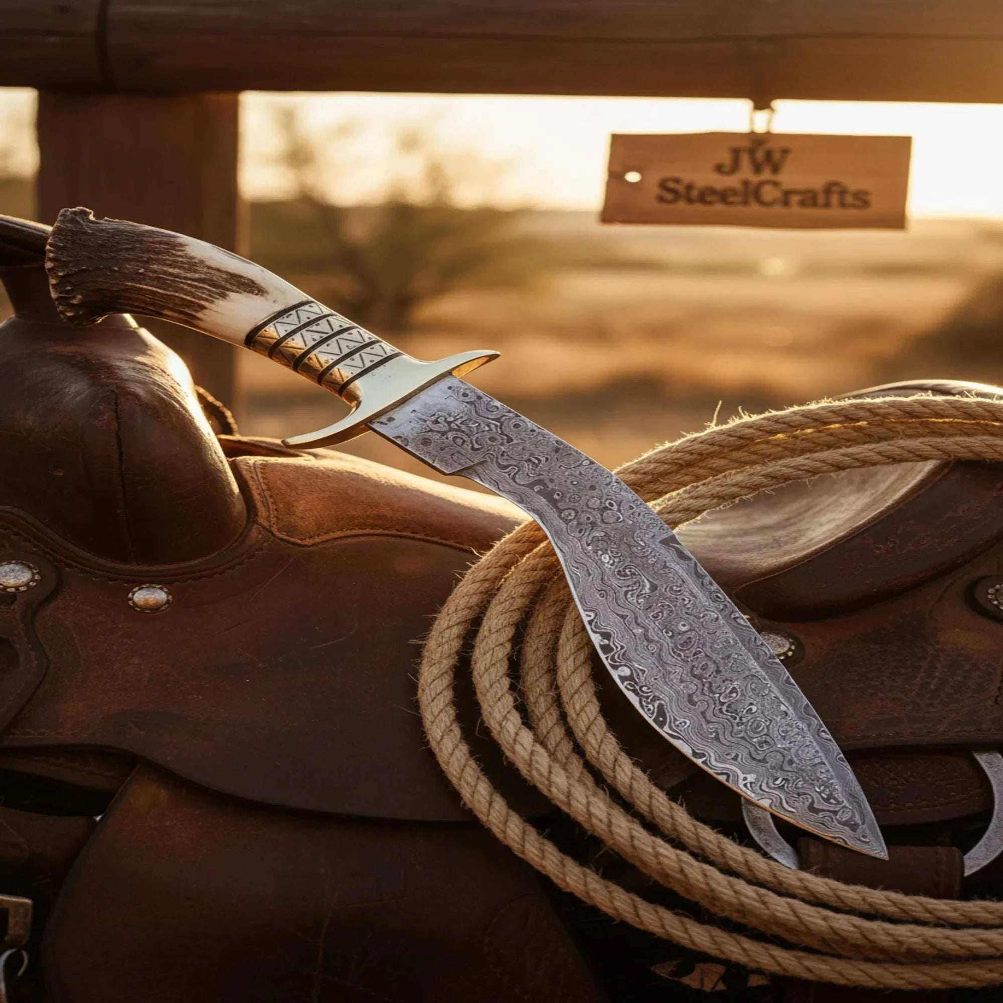 Palmarius Outdoors Handmade Damascus Steel Saddleback Kukri Knife 10 Inch Full Tang Blade Kukri Knife
