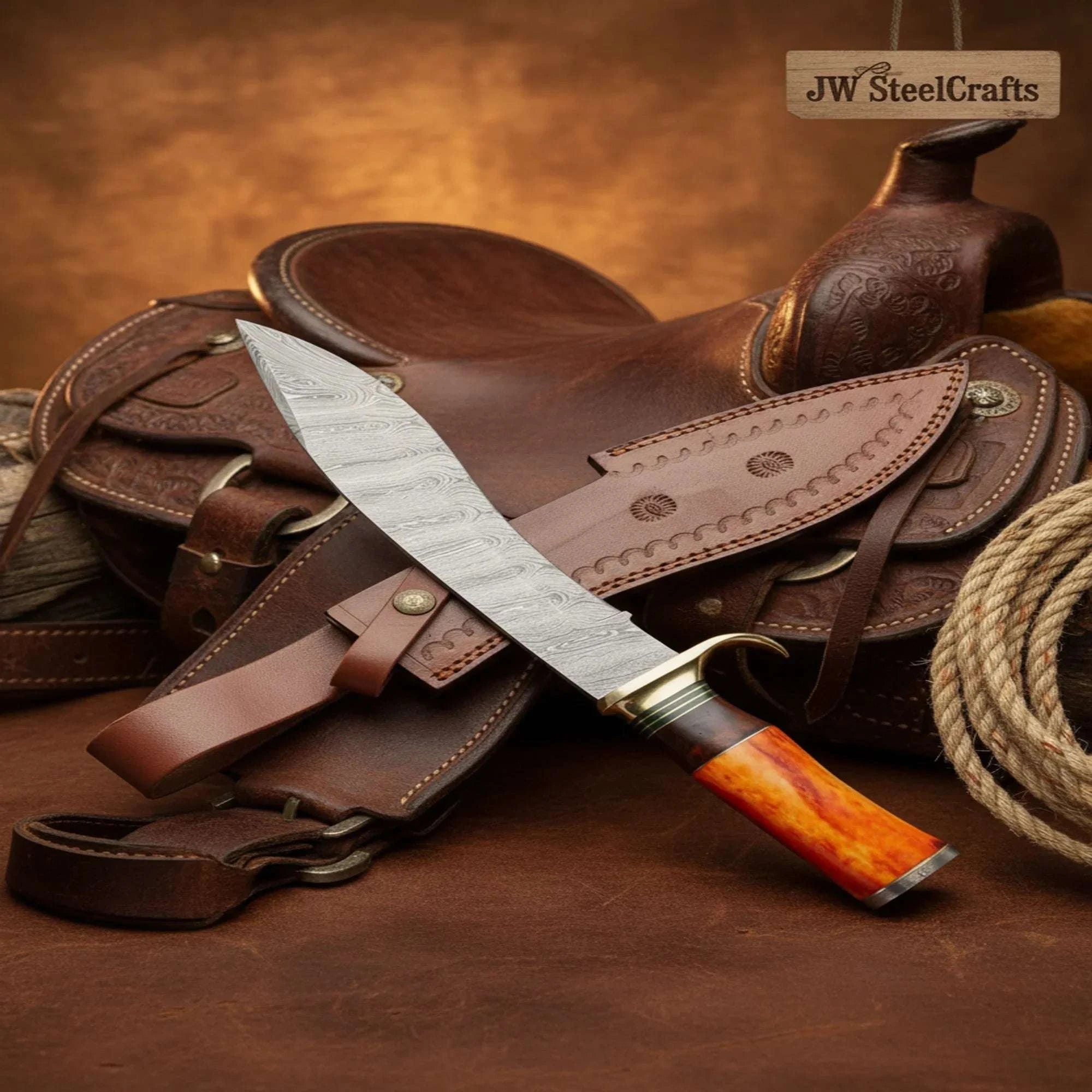 Palmarius Outdoors Damascus Scimitar Kukri Knife with Colored Bone Handle Kukri Knife