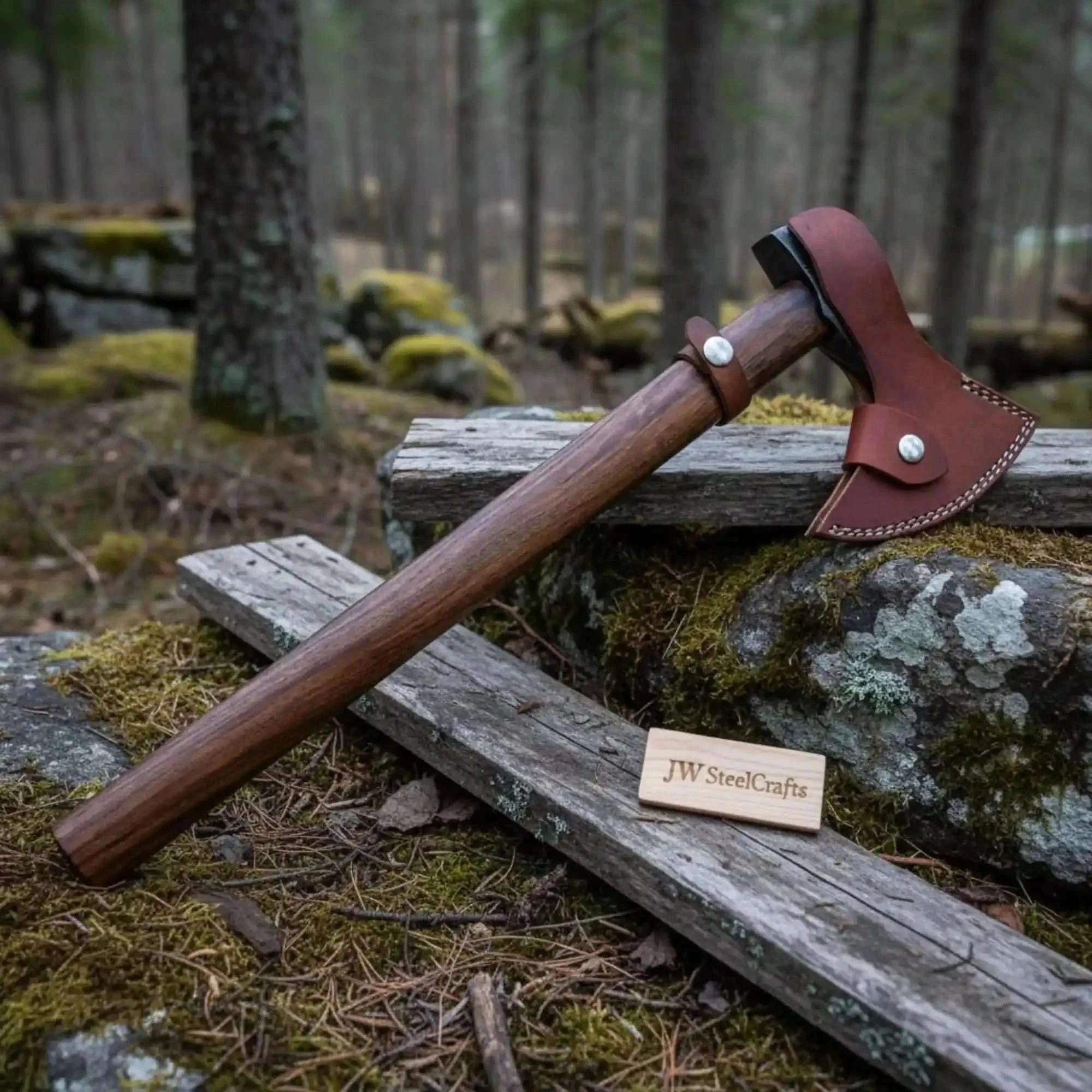 Palmarius Outdoors Damascus Long Handle Camp Axe with Forged Bearded Head Handmade Axe