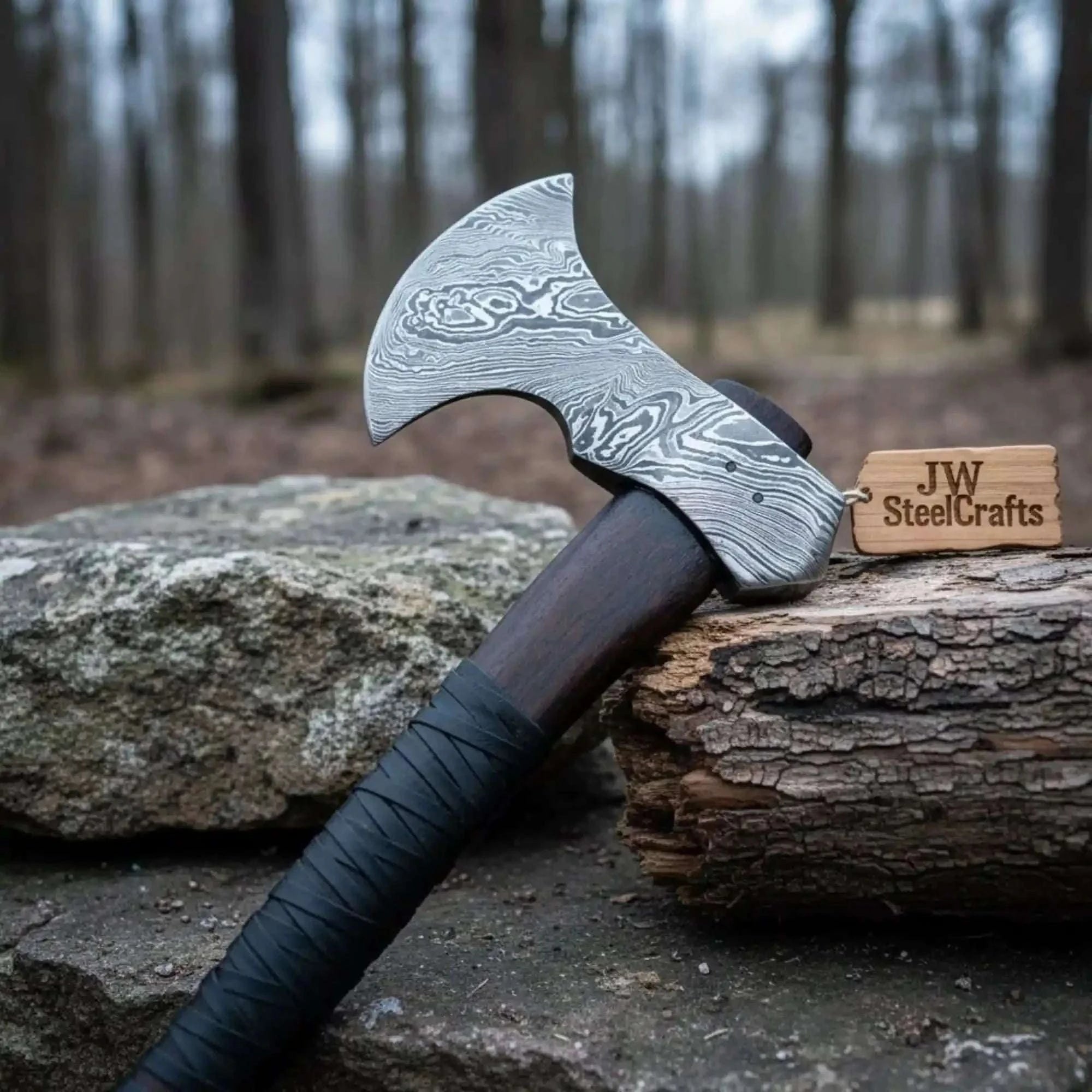 Palmarius Outdoors Bearded Bushcraft Hatchet with Damascus Blade Handmade Axe