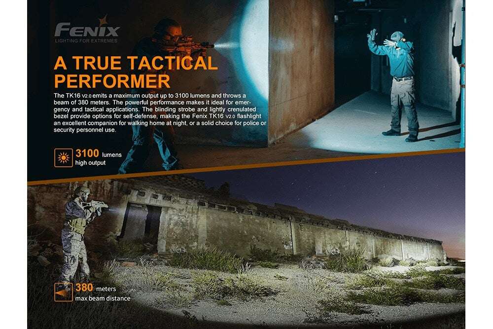 Palmarius Outdoors Fenix TK16 V2.0 Tactical Flashlight - 3100 Lumens Tactical Flashlight