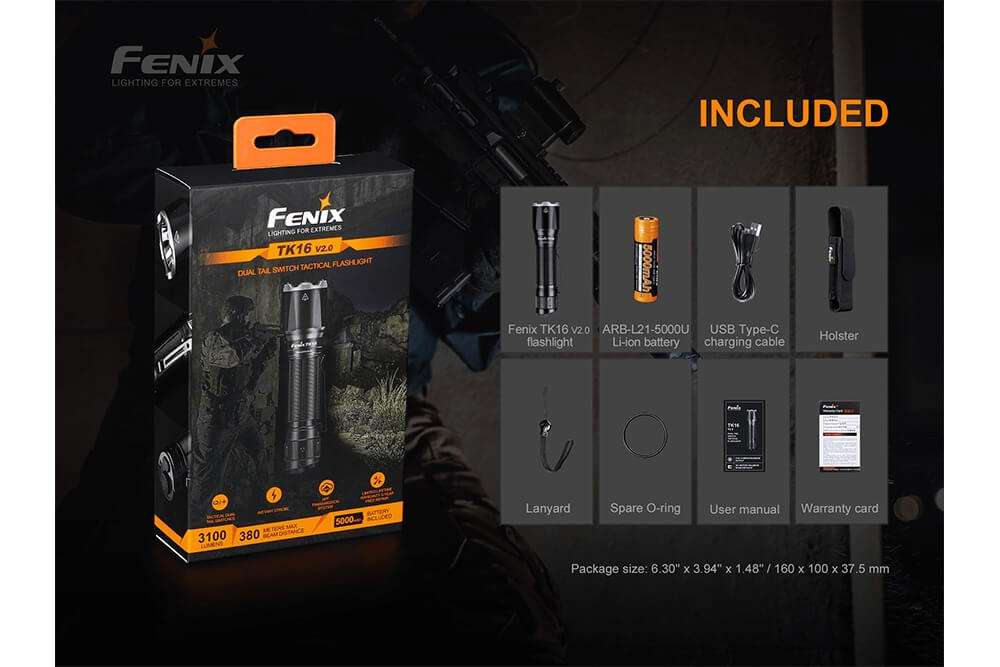 Palmarius Outdoors Fenix TK16 V2.0 Tactical Flashlight - 3100 Lumens Tactical Flashlight