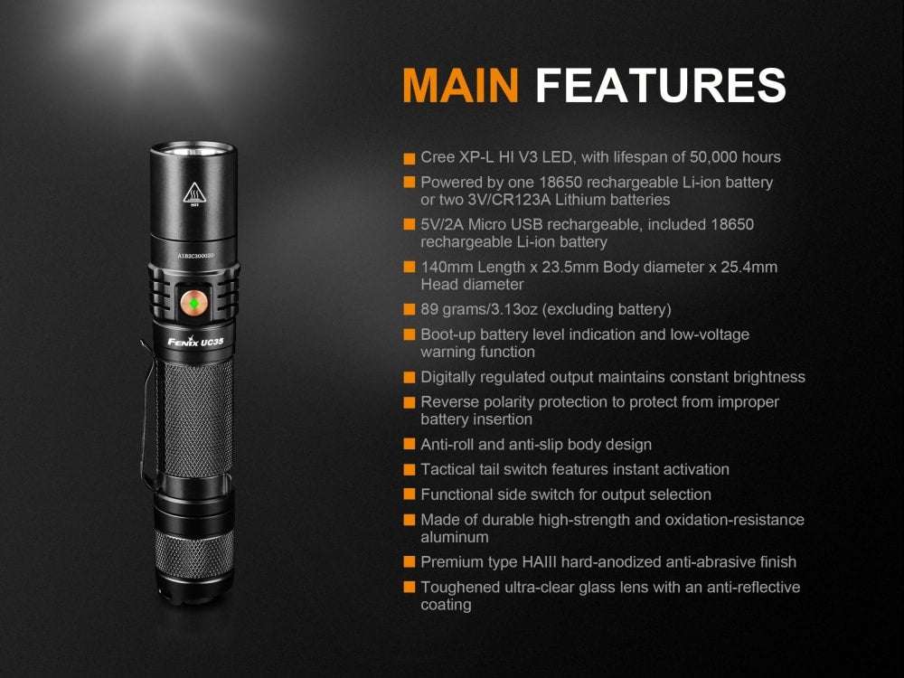 Palmarius Outdoors Fenix UC35 V2.0 LED Rechargeable EDC Flashlight Rechargeable Flashlight