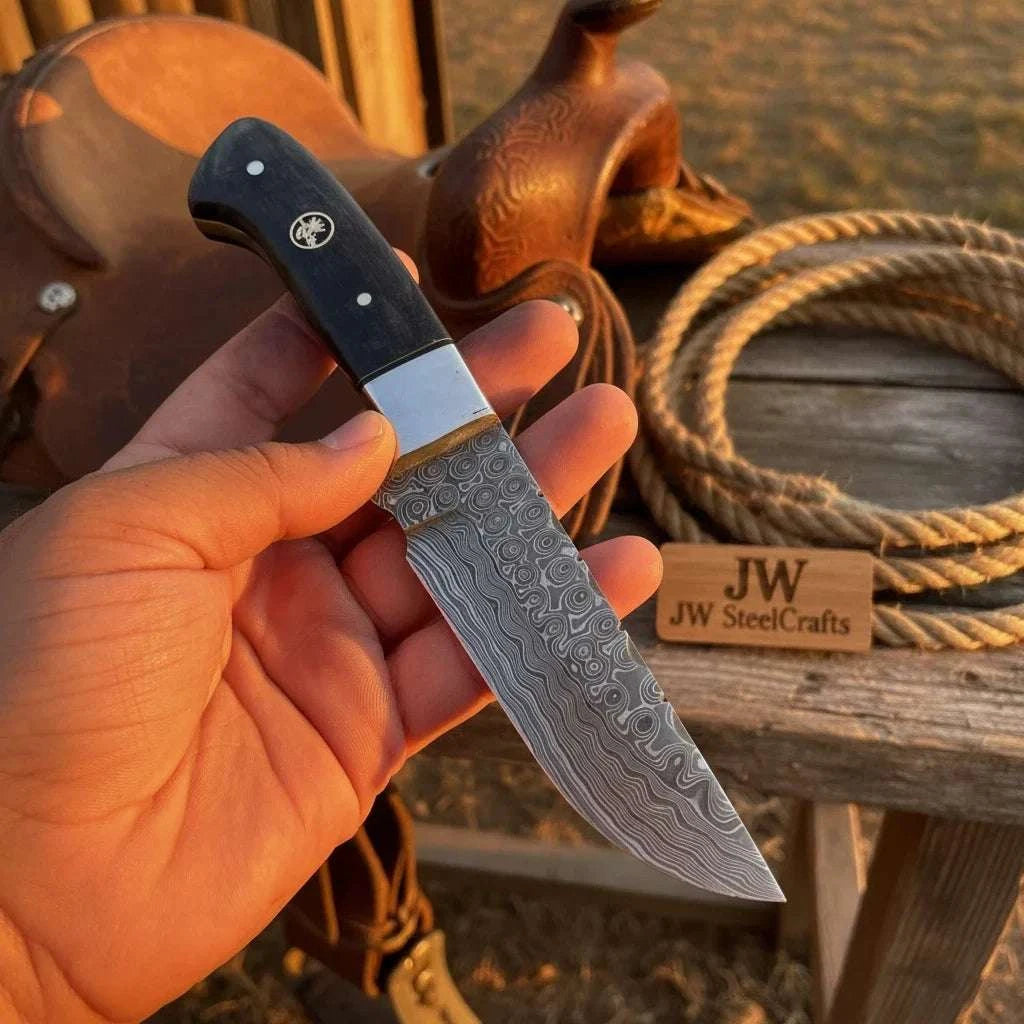 Palmarius Outdoors Patriot Ridge Skinner Knife 8" Premium Damascus with Blue Resin Handle Skinner Knife