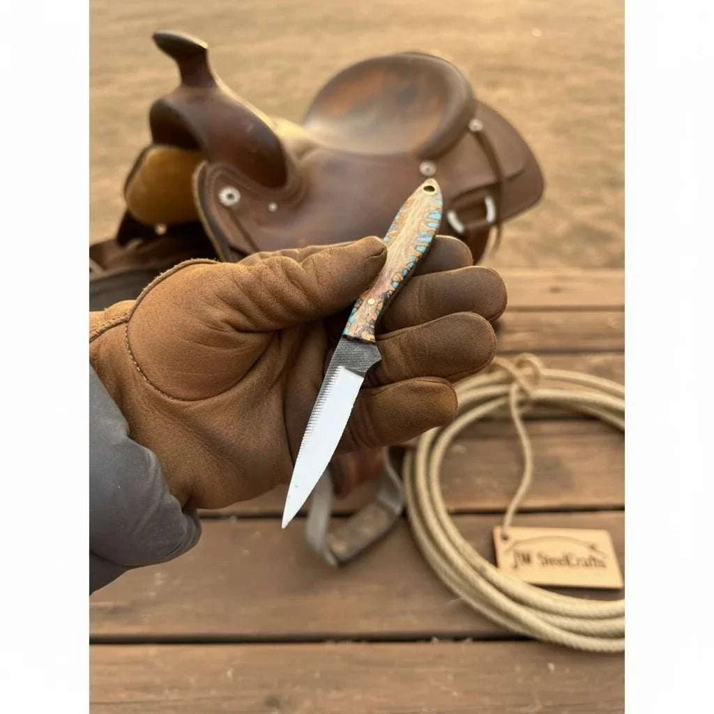 Palmarius Outdoors Saddle Rope Boning Knife 8.5” Handmade Damascus Turquoise & Bone Handle Chef Knife