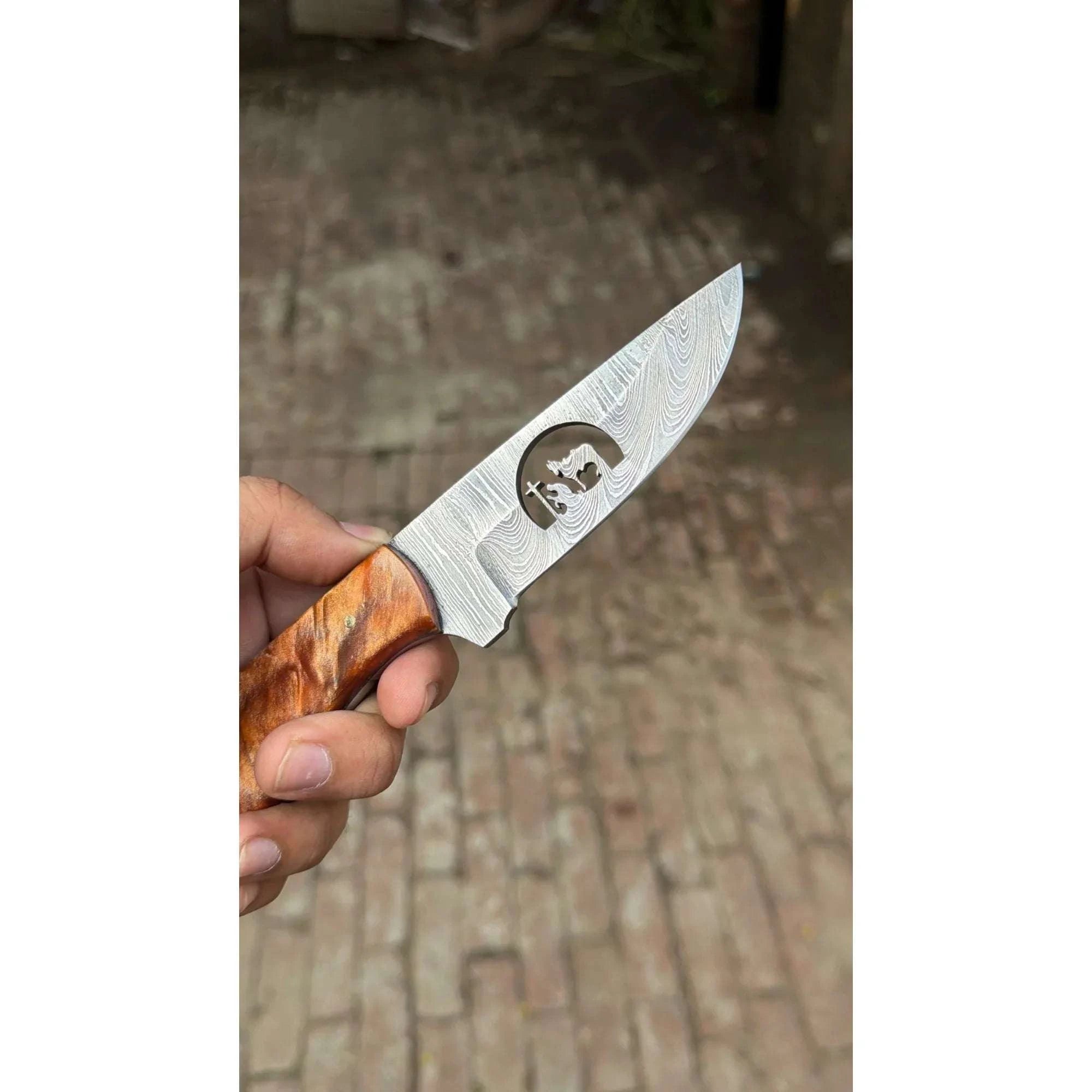Palmarius Outdoors Dualwood Camp Knife 7" Handmade Pakka and Olive Wood Damascus Handle Hunting Knife