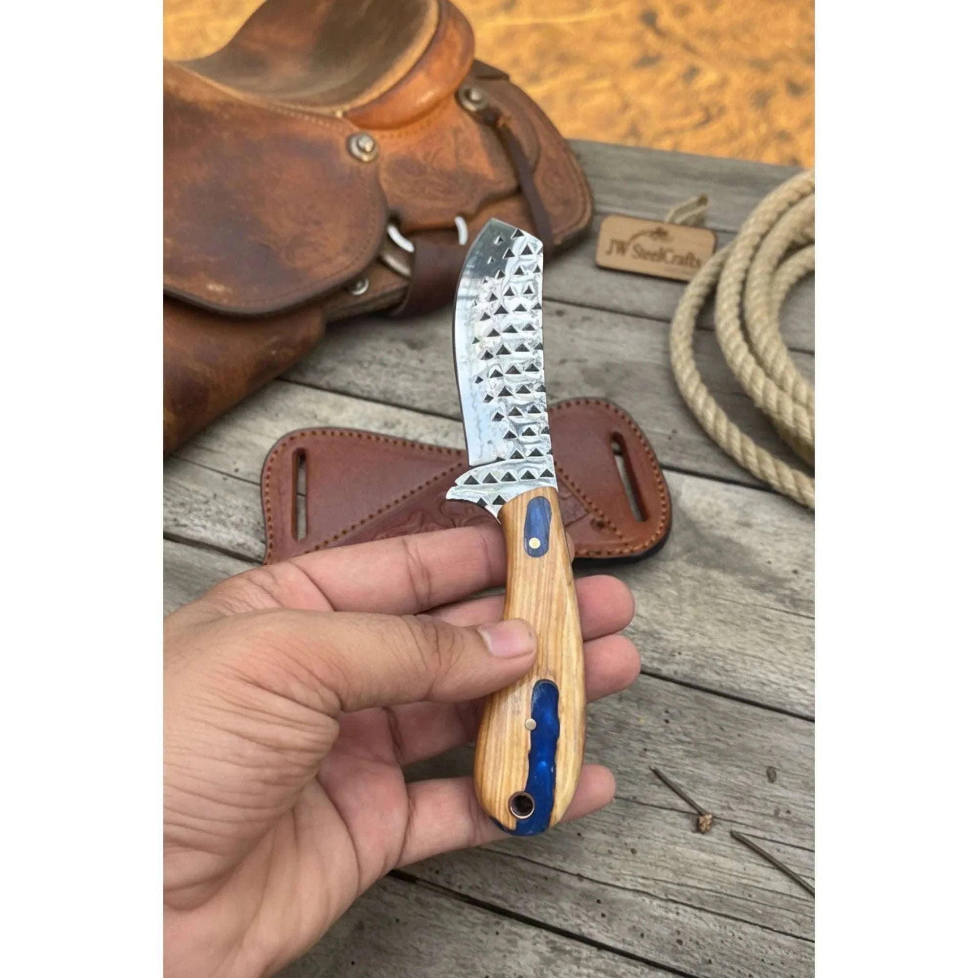 Palmarius Outdoors Timberline Damascus Skinner Knife 8" Handmade Wood Handle Damascus Blade Skinner Knife