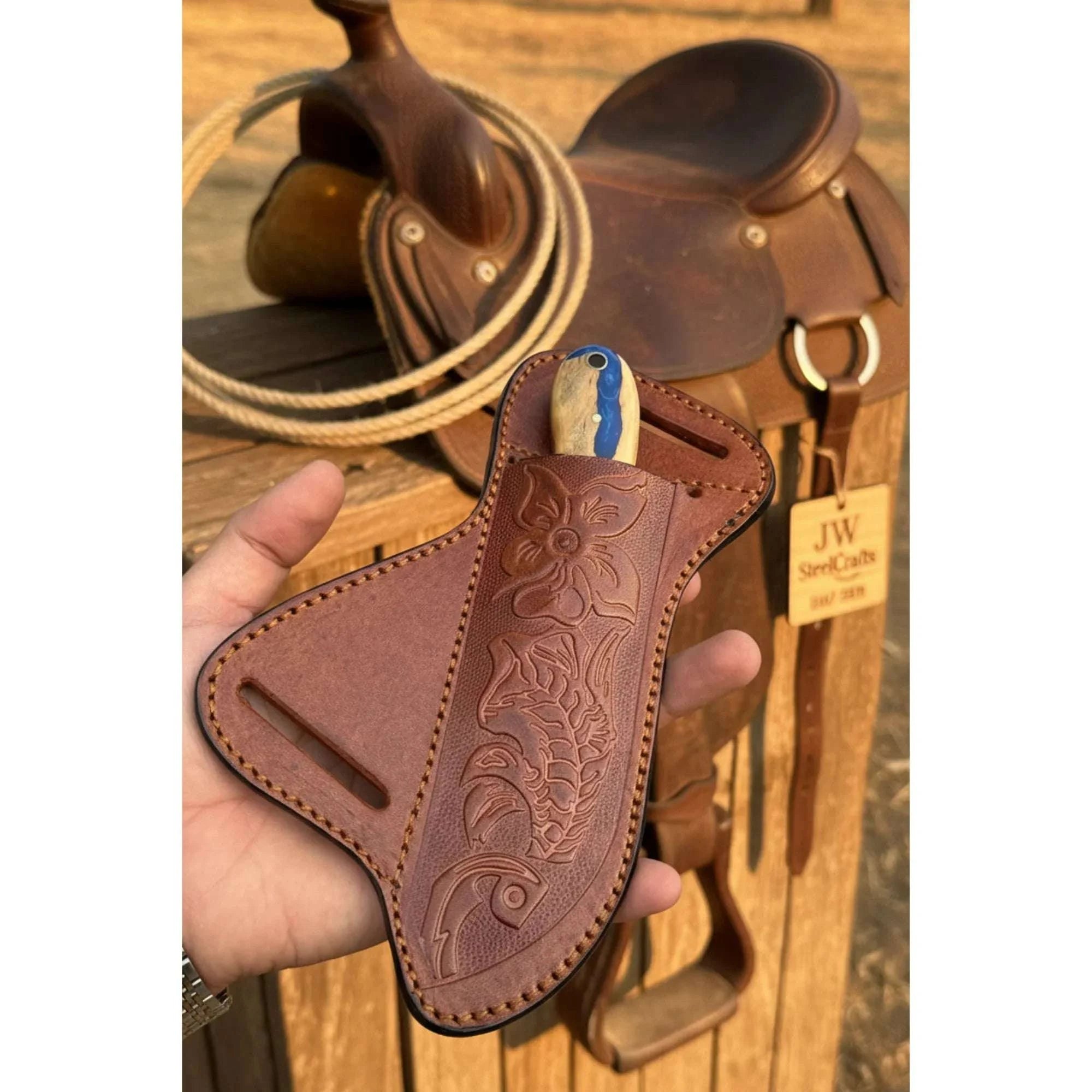 Palmarius Outdoors Timberline Damascus Skinner Knife 8" Handmade Wood Handle Damascus Blade Skinner Knife