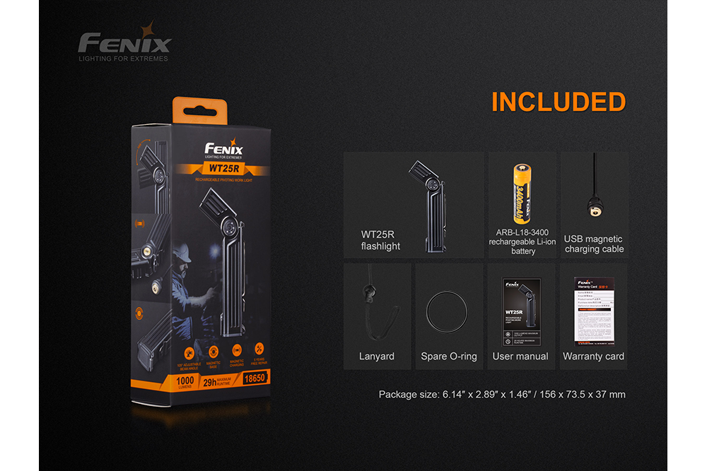 Palmarius Outdoors Fenix WT25R Adjustable Head LED Flashlight - 1000 Lumens Work Flashlight