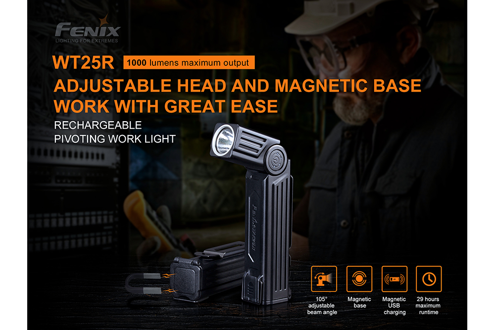 Palmarius Outdoors Fenix WT25R Adjustable Head LED Flashlight - 1000 Lumens Work Flashlight
