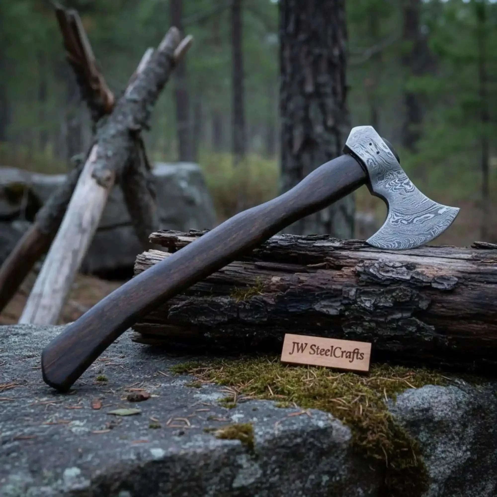 Palmarius Outdoors Bearded Bushcraft Hatchet with Damascus Blade Handmade Axe