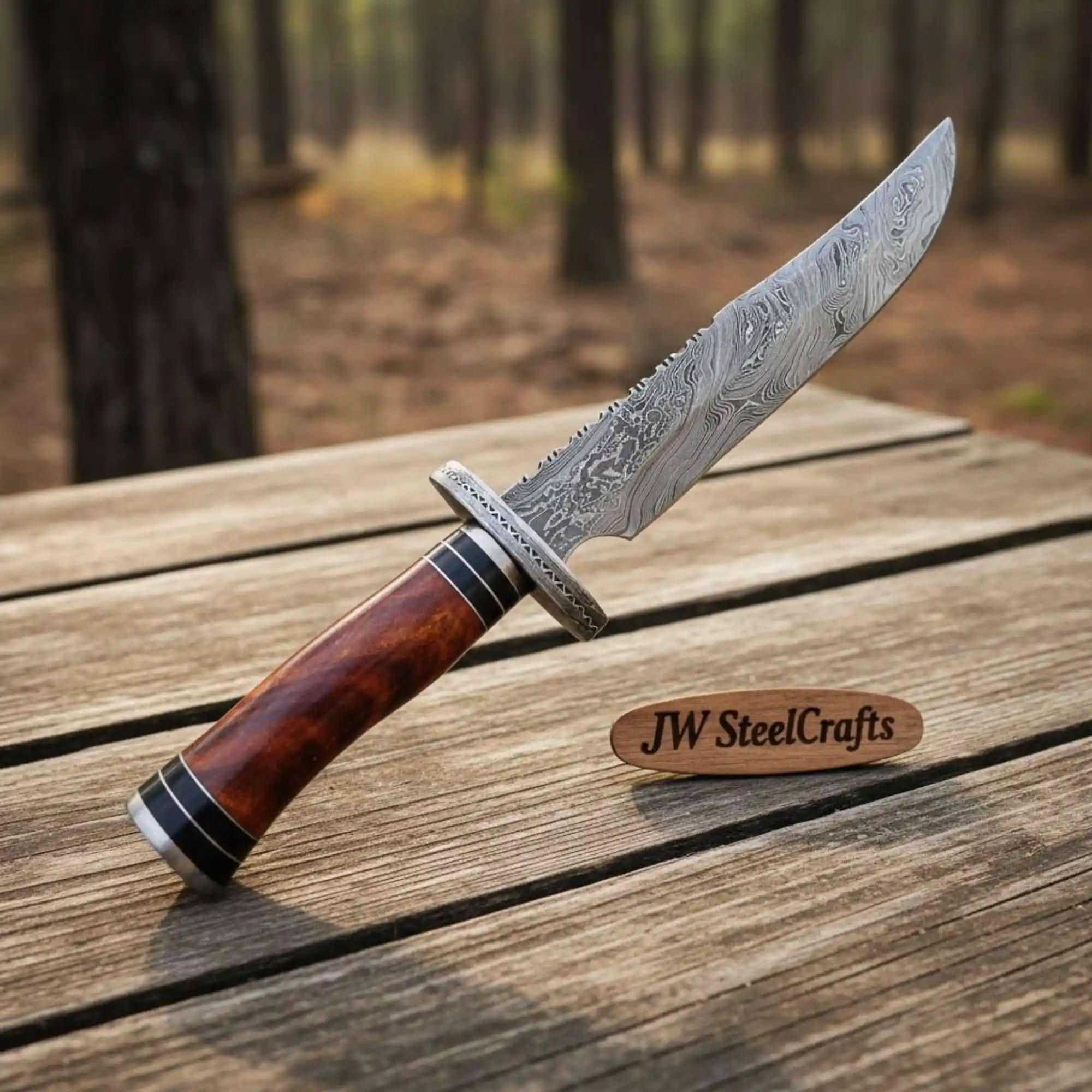 Palmarius Outdoors Handmade Clip Point Bowie Knife Forged Damascus Steel Fixed Blade by JW SteelCrafts Clip Point Bowie Knives