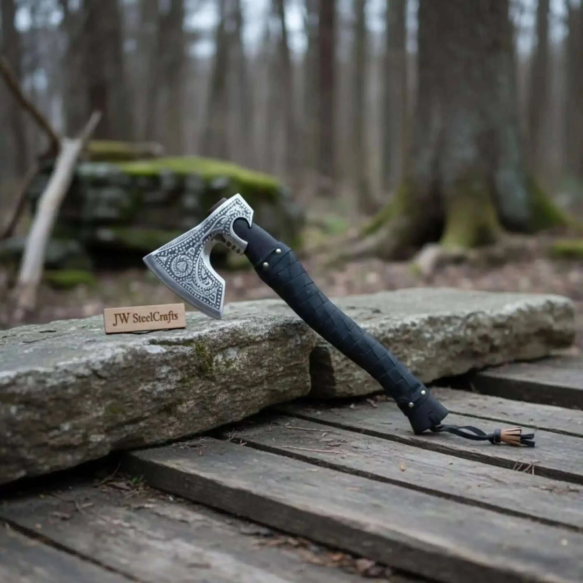 Palmarius Outdoors Handmade Viking Axe with High Carbon Steel Blade, Custom Engraving and Leather Sheath Handmade Axe
