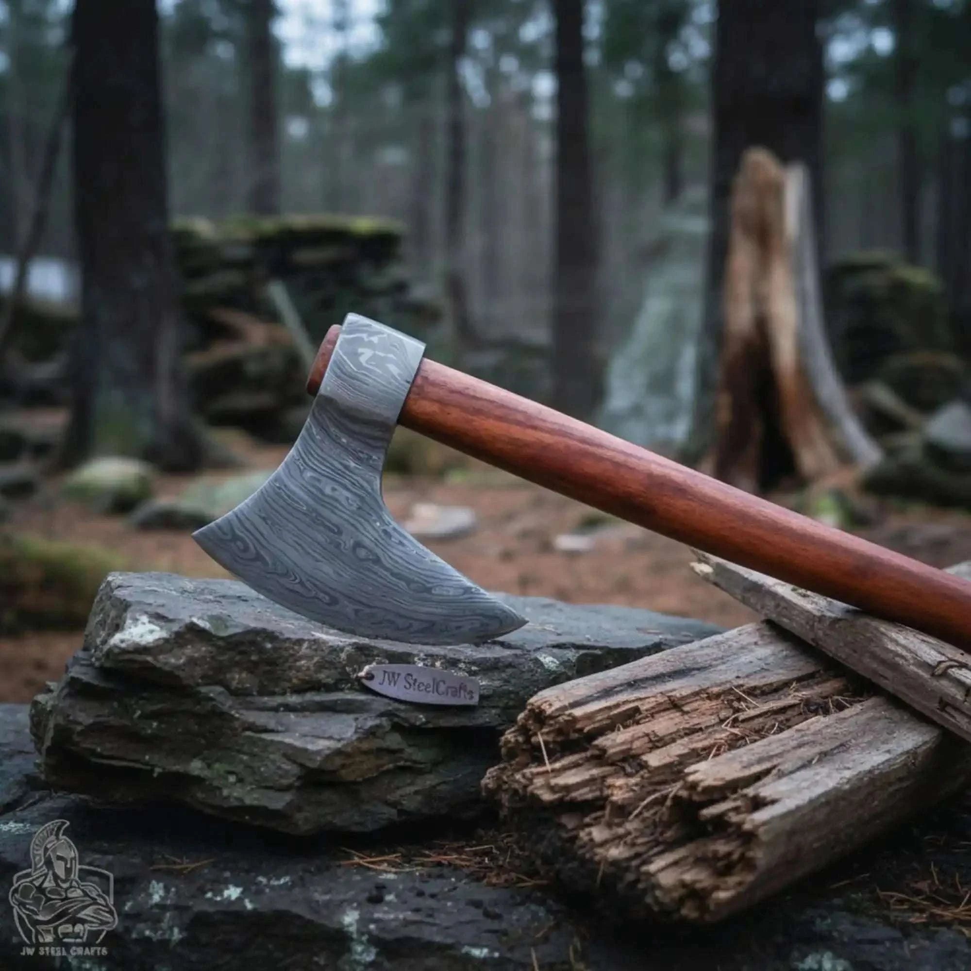 Palmarius Outdoors Hook Claw Damascus Axe with Rosewood Handle for Wood Processing Handmade Axe