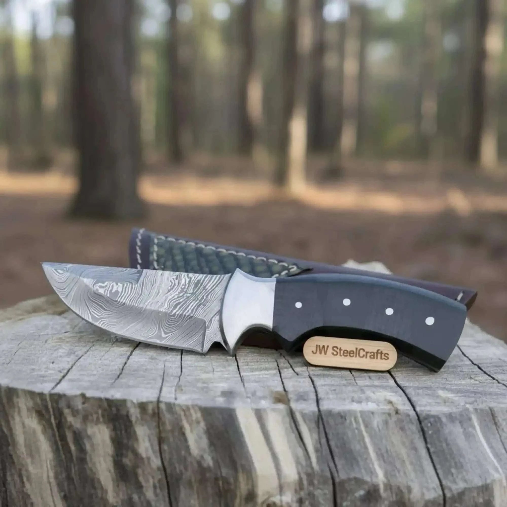 Palmarius Outdoors Damascus Skinner Knife Green Black Micarta Handle 3 Inch Blade Skinner Knife
