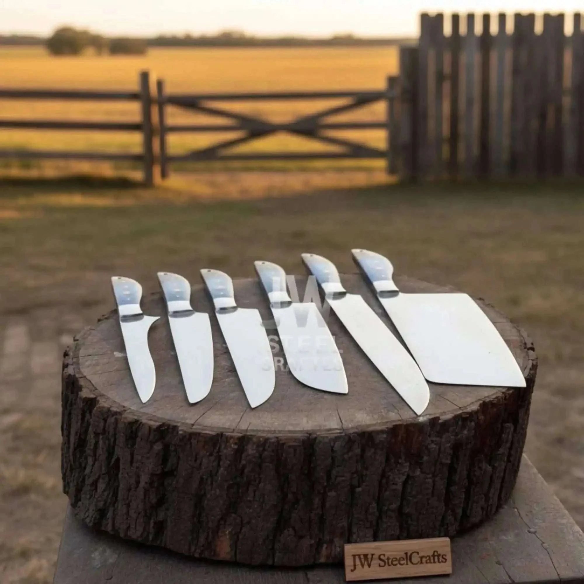 Palmarius Outdoors Blue Wood Damascus Chef Knife Set: 5-Piece Handmade Collection Handmade Chef Knife Sets