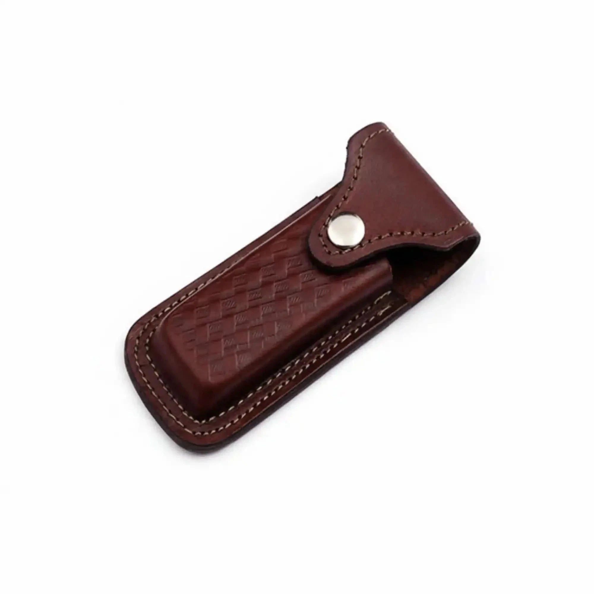 Palmarius Outdoors Handmade Damascus Steel Folding Knife – Engraved Brass Handle EDC Pocket Knife with Leather Sheath Liner Lock Folder