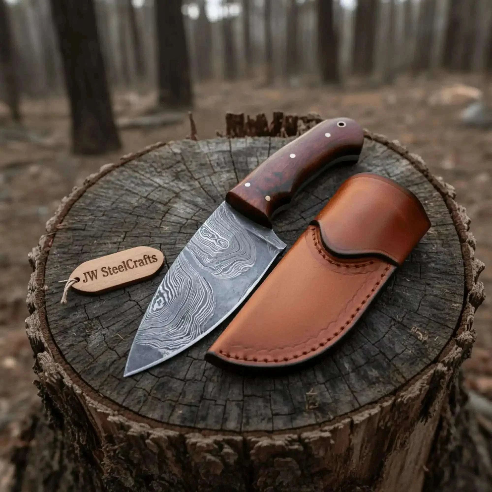 Palmarius Outdoors Damascus Skinner Knife 6” Fixed Blade rose wood Handle Skinner Knife