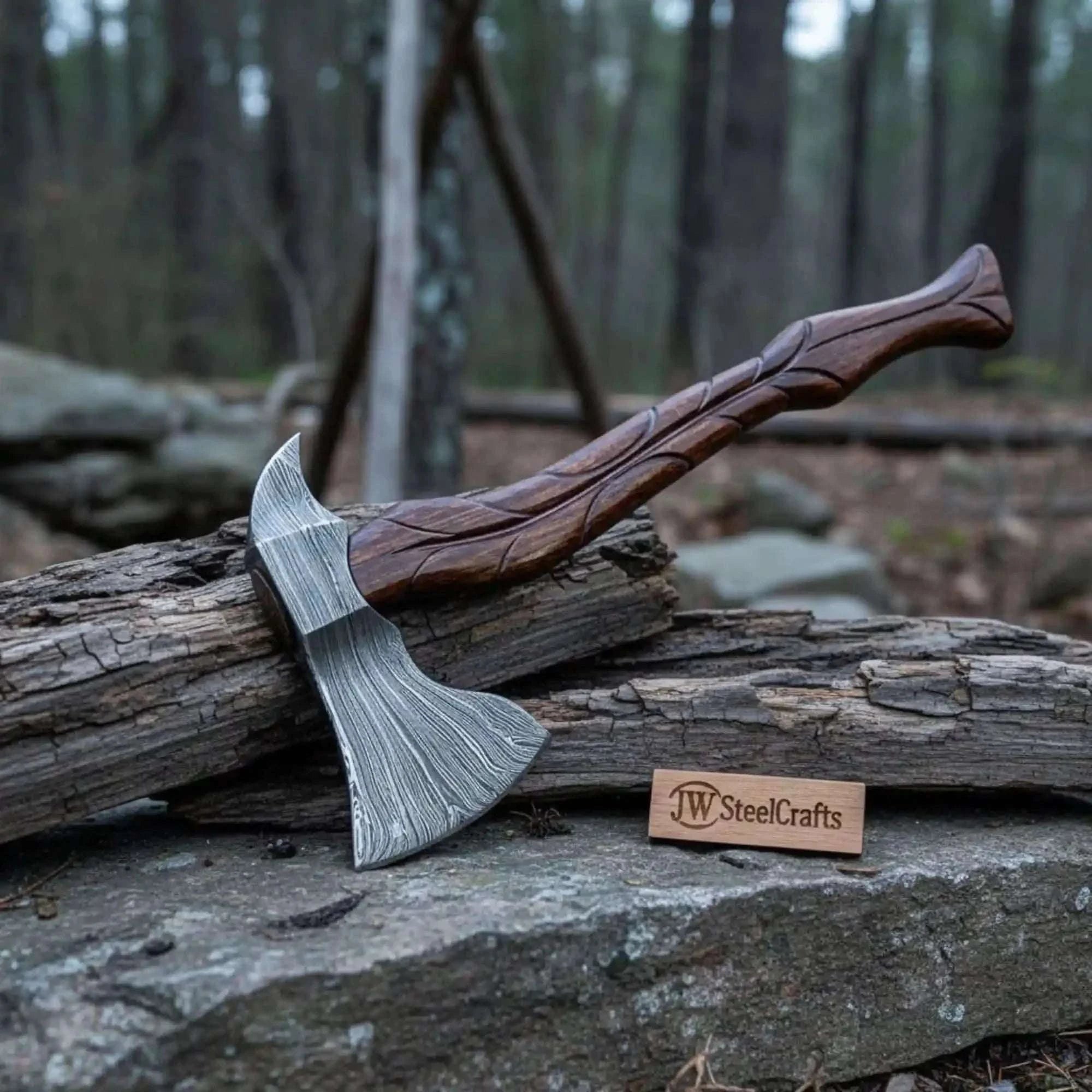 Palmarius Outdoors Vyneholt Carved Camp Axe with Hand Carved Faceted Haft Handmade Axe