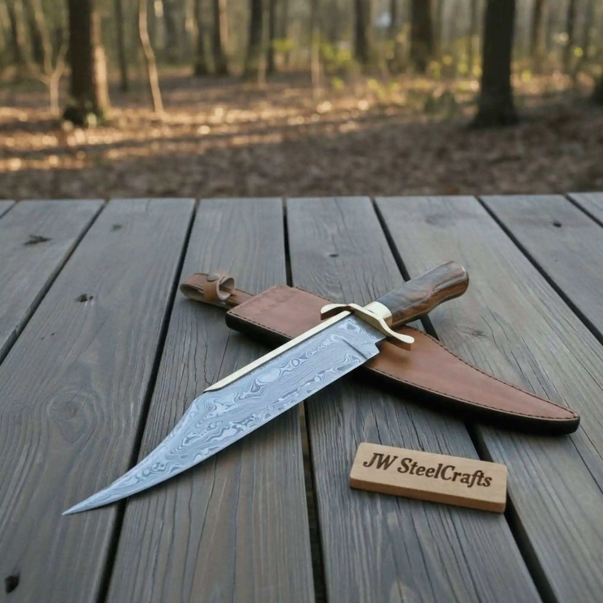 Palmarius Outdoors Sheffield Bowie Knife Clip Point Brass Guard Mirror Polish or Damascus Blade Clip Point Bowie Knives