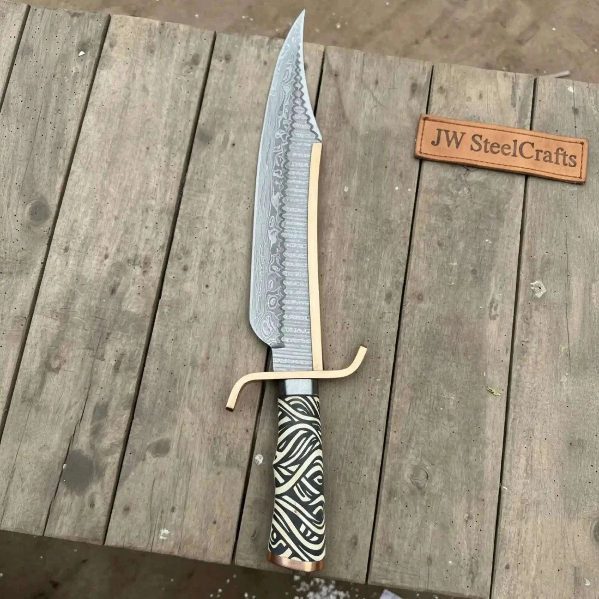 Palmarius Outdoors 17-Inch Copper Damascus Sub-Hilt Fighter Bowie Knife