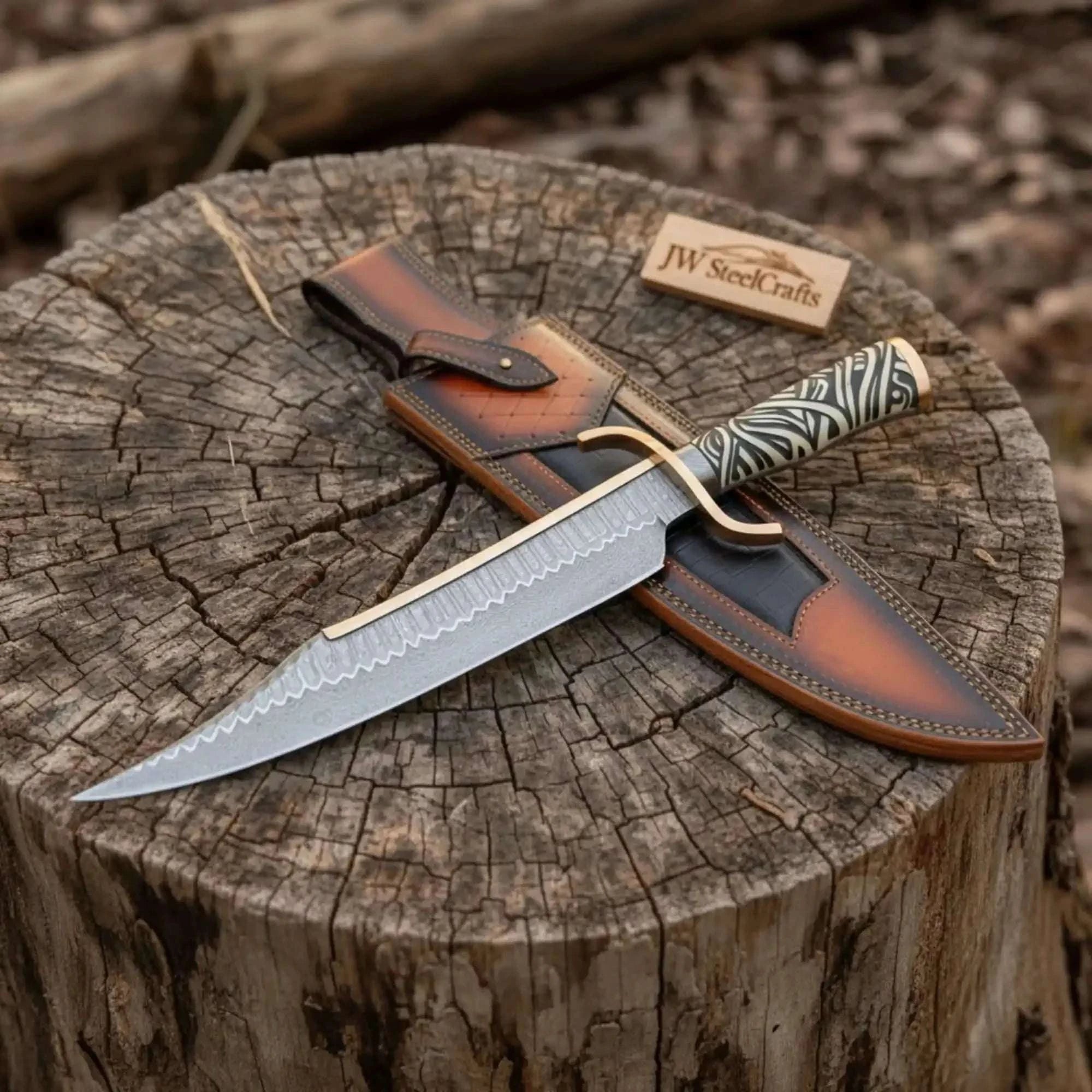 Palmarius Outdoors 17-Inch Copper Damascus Sub-Hilt Fighter Bowie Knife