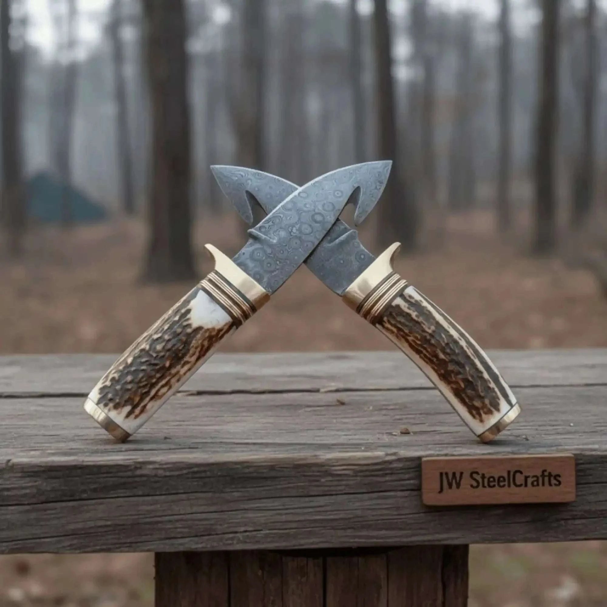 Palmarius Outdoors Gut Hook Skinner Knives Pair stag handle Handmade Gut Hook Knives