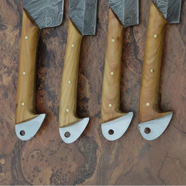 Palmarius Outdoors Damascus Kitchen Knife Set of 4 - Hand-Forged Full Tang Blades Handmade Chef Knife Sets