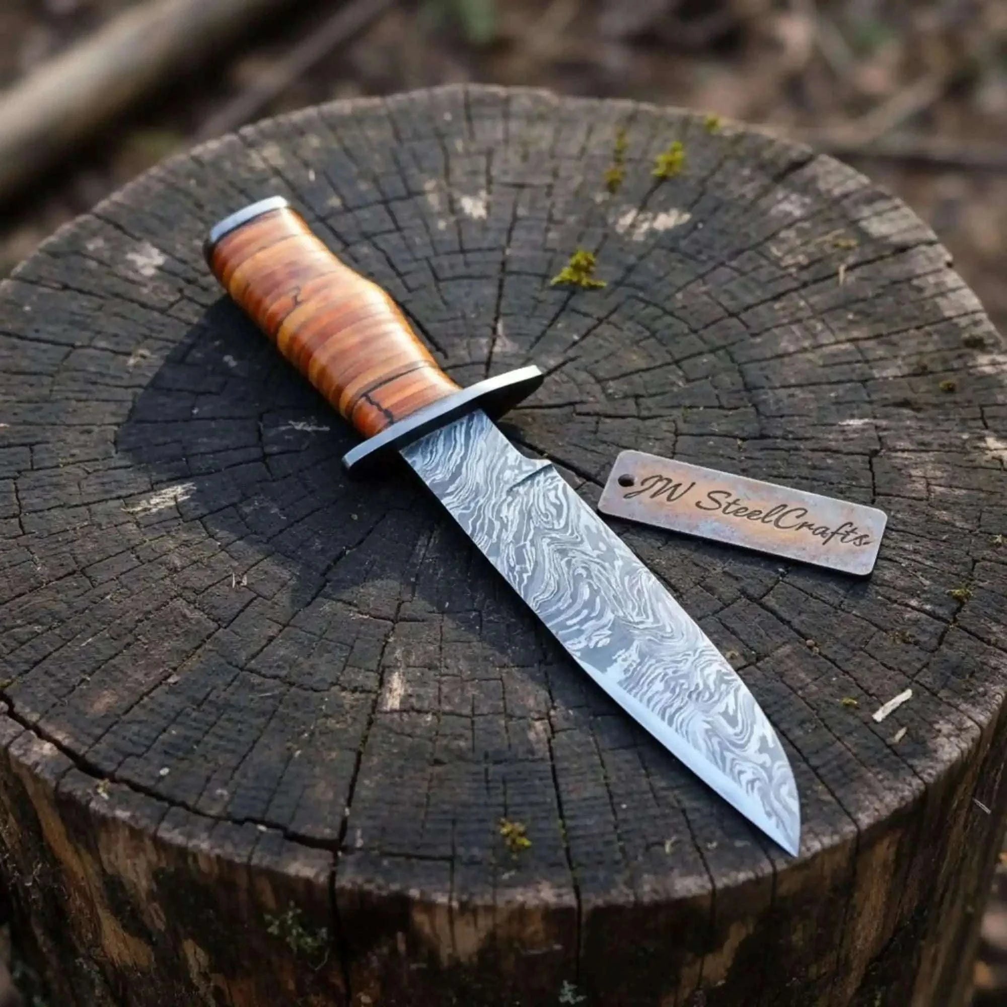Palmarius Outdoors Custom Damascus Utility Bowie Knife Handmade Damascus Bowie Knives
