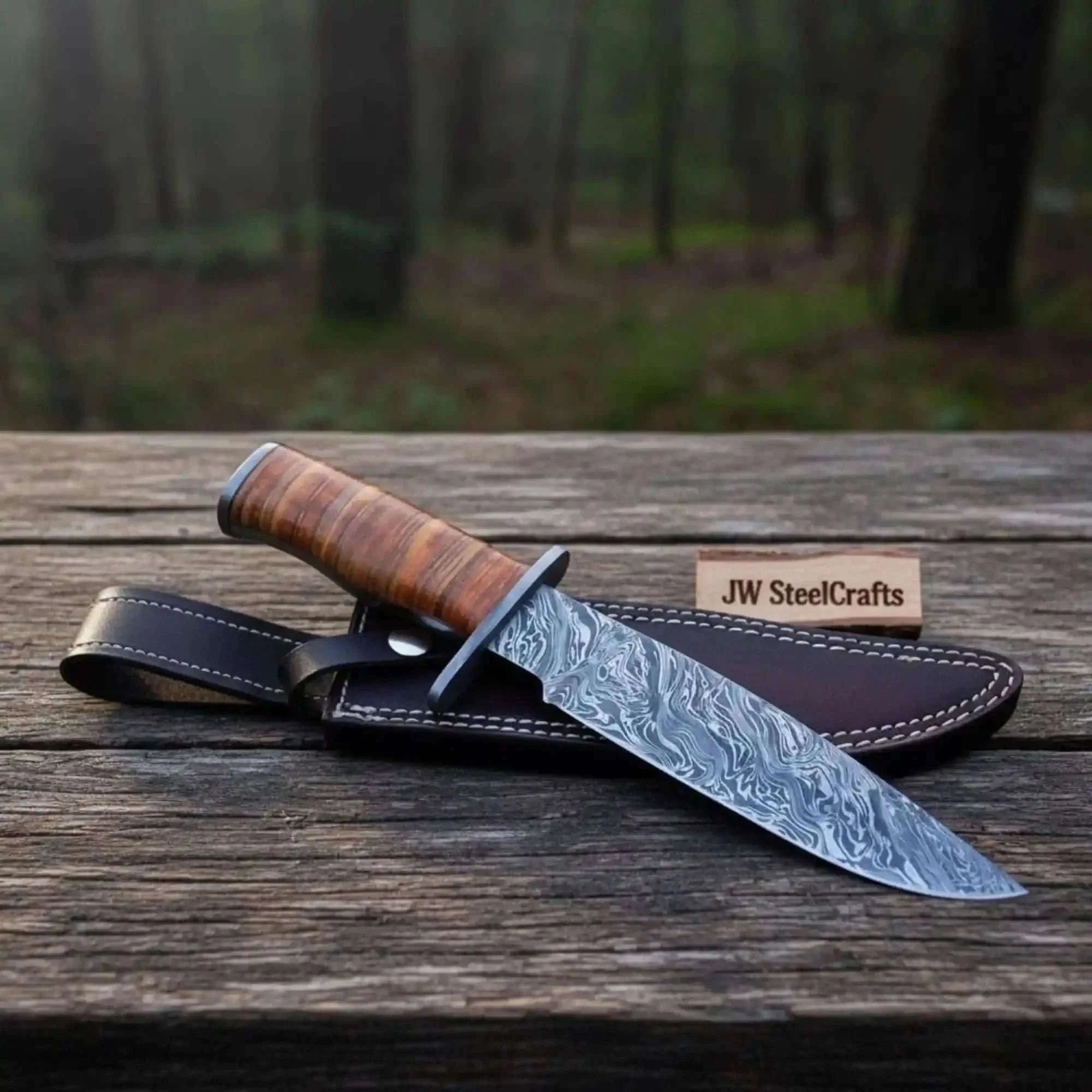 Palmarius Outdoors Custom Damascus Utility Bowie Knife Handmade Damascus Bowie Knives