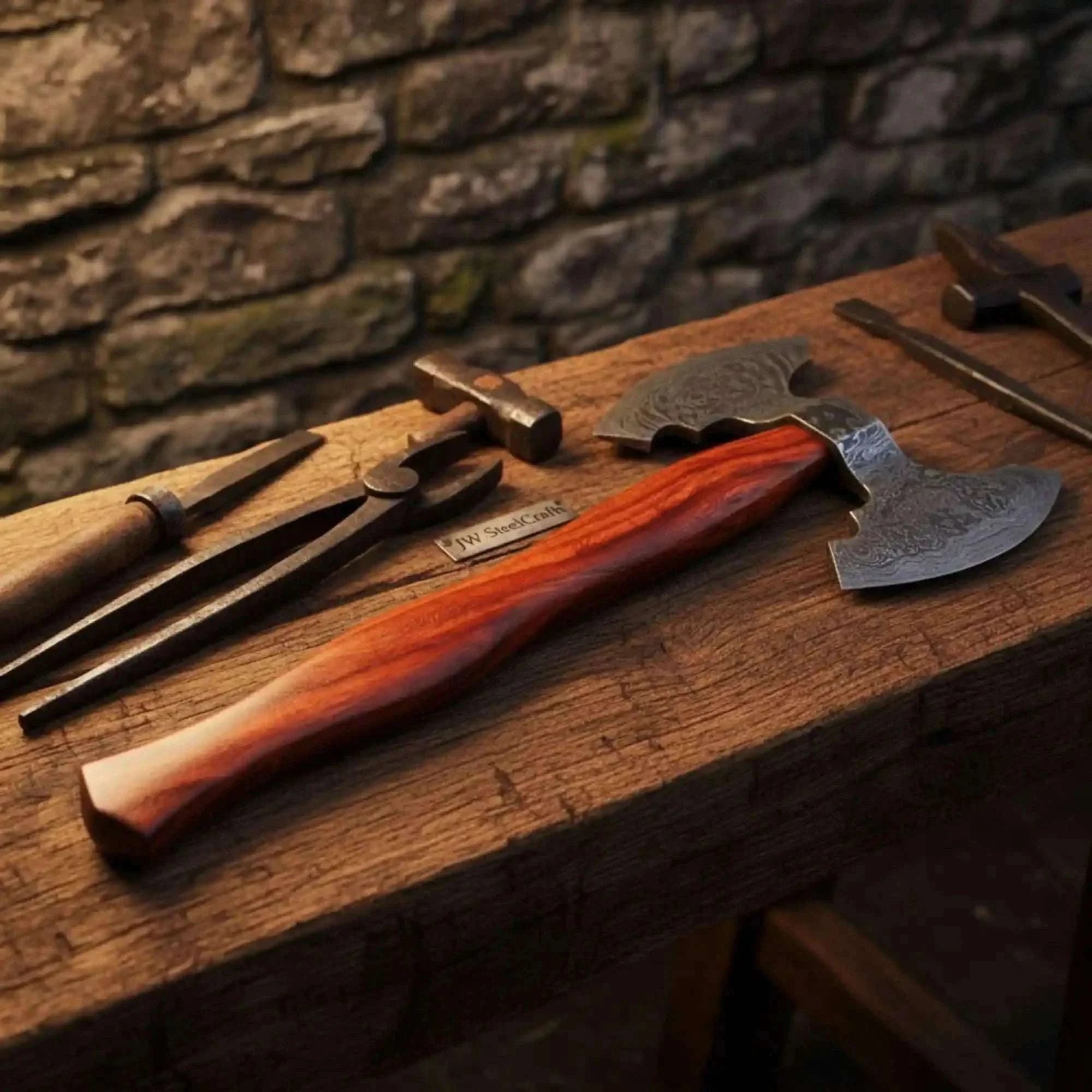 Palmarius Outdoors Handmade Viking Camp Axe, Broad Crescent Pattern-Welded Blade Handmade Axe