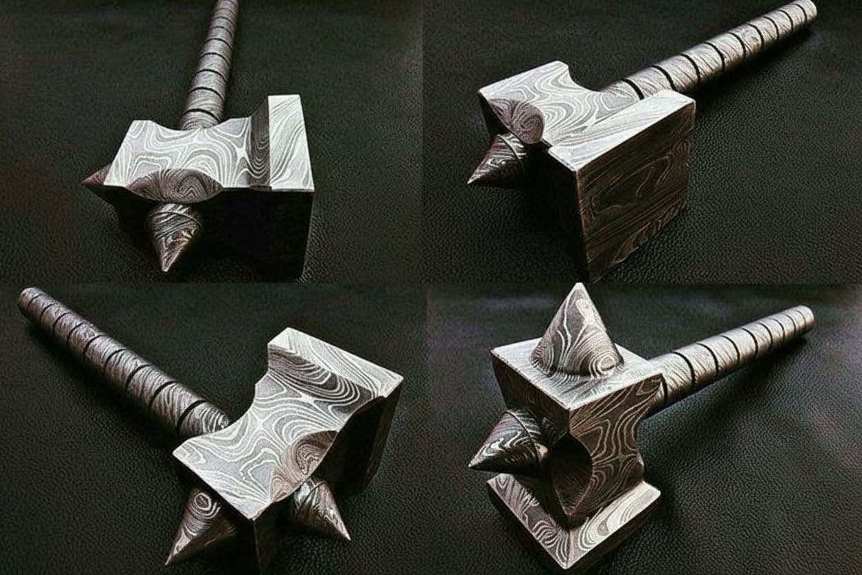 Palmarius Outdoors Medieval Battle Viking Hammer 8" Handmade Full Damascus Steel Collectible Thor Hammer