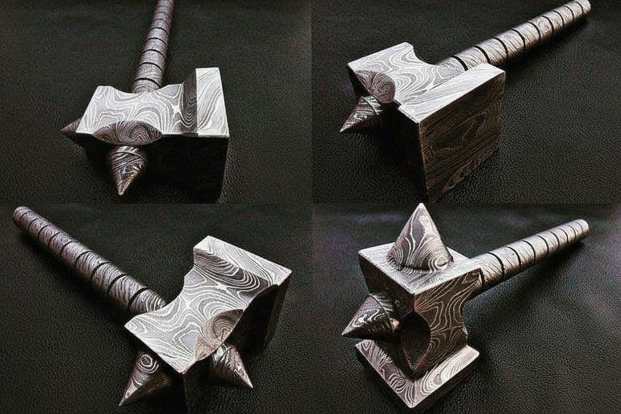 Palmarius Outdoors Medieval Battle Viking Hammer 8" Handmade Full Damascus Steel Collectible Thor Hammer