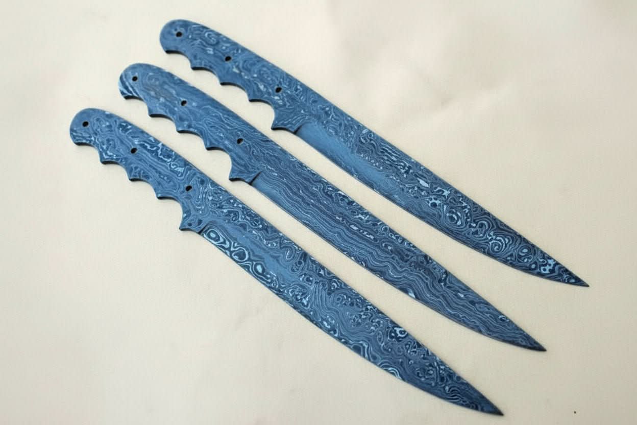 Palmarius Outdoors Custom Handmade Damascus Steel Fillet Knife Blank Blades Set of 3 – Full Tang Twist Pattern Flexible Fillet Knife Blanks for Custom Handle Making JW SteelCrafts Knife blank Blades
