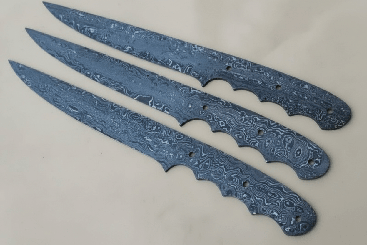 Palmarius Outdoors Custom Handmade Damascus Steel Fillet Knife Blank Blades Set of 3 – Full Tang Twist Pattern Flexible Fillet Knife Blanks for Custom Handle Making JW SteelCrafts Knife blank Blades