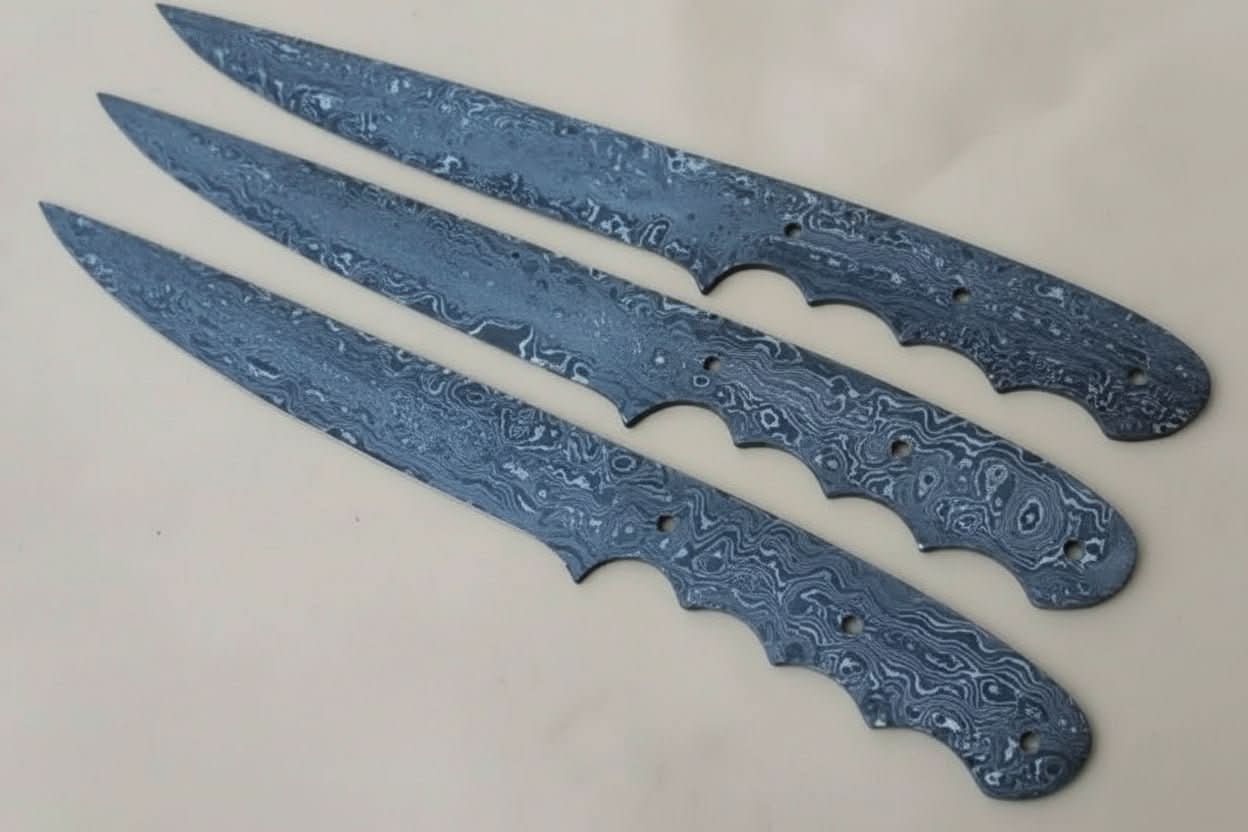 Palmarius Outdoors Custom Handmade Damascus Steel Fillet Knife Blank Blades Set of 3 – Full Tang Twist Pattern Flexible Fillet Knife Blanks for Custom Handle Making JW SteelCrafts Knife blank Blades