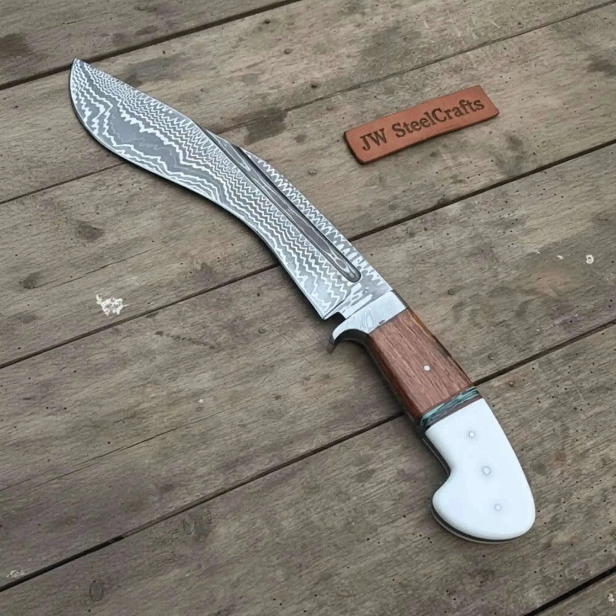 Palmarius Outdoors Damascus Gurkha Kukri Knife Handmade 10-Inch Curved Blade with Resin & Wood Handle